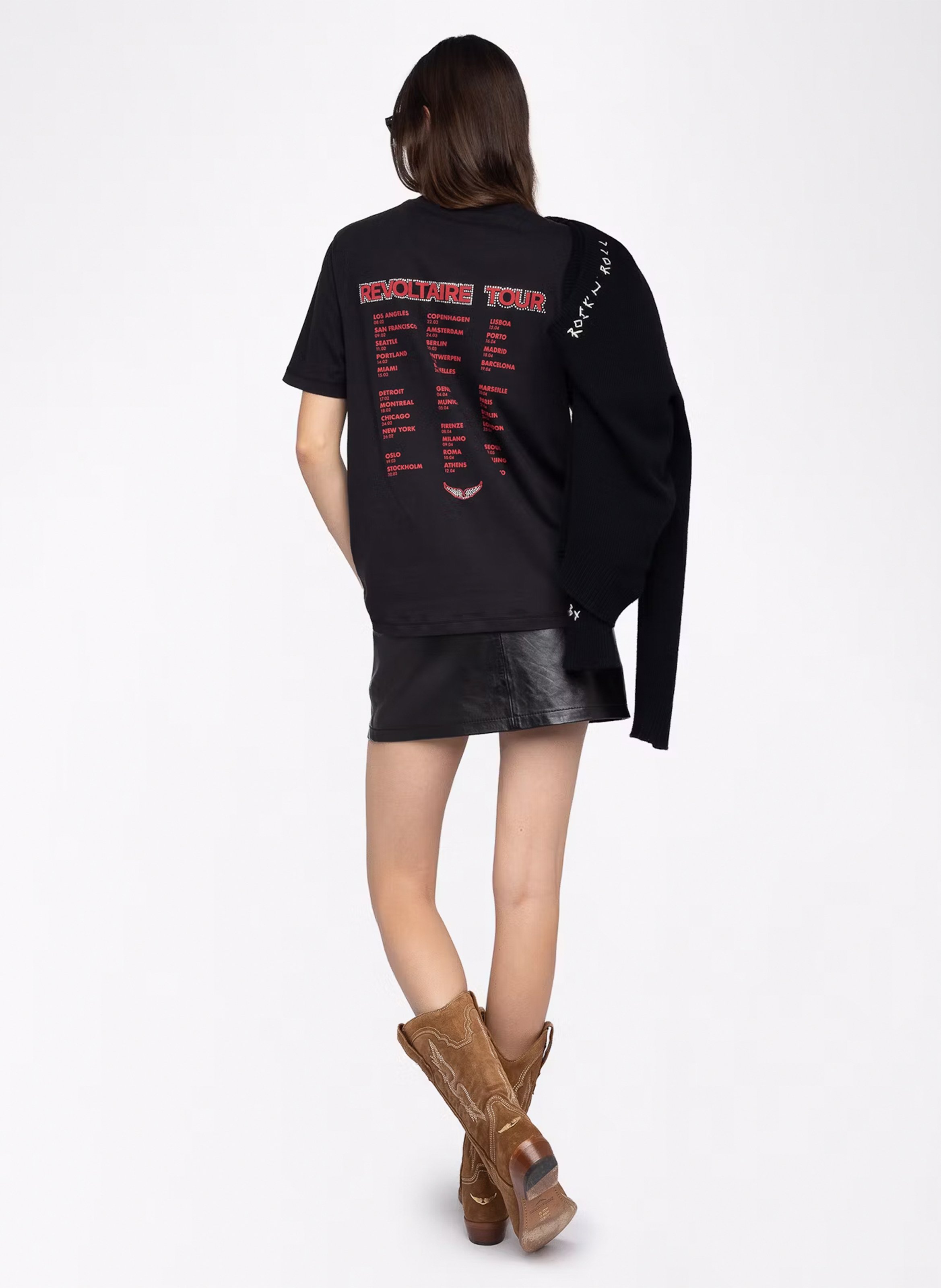 Tee-shirt droit col rond en coton edwin ZADIG&VOLTAIRE Noir