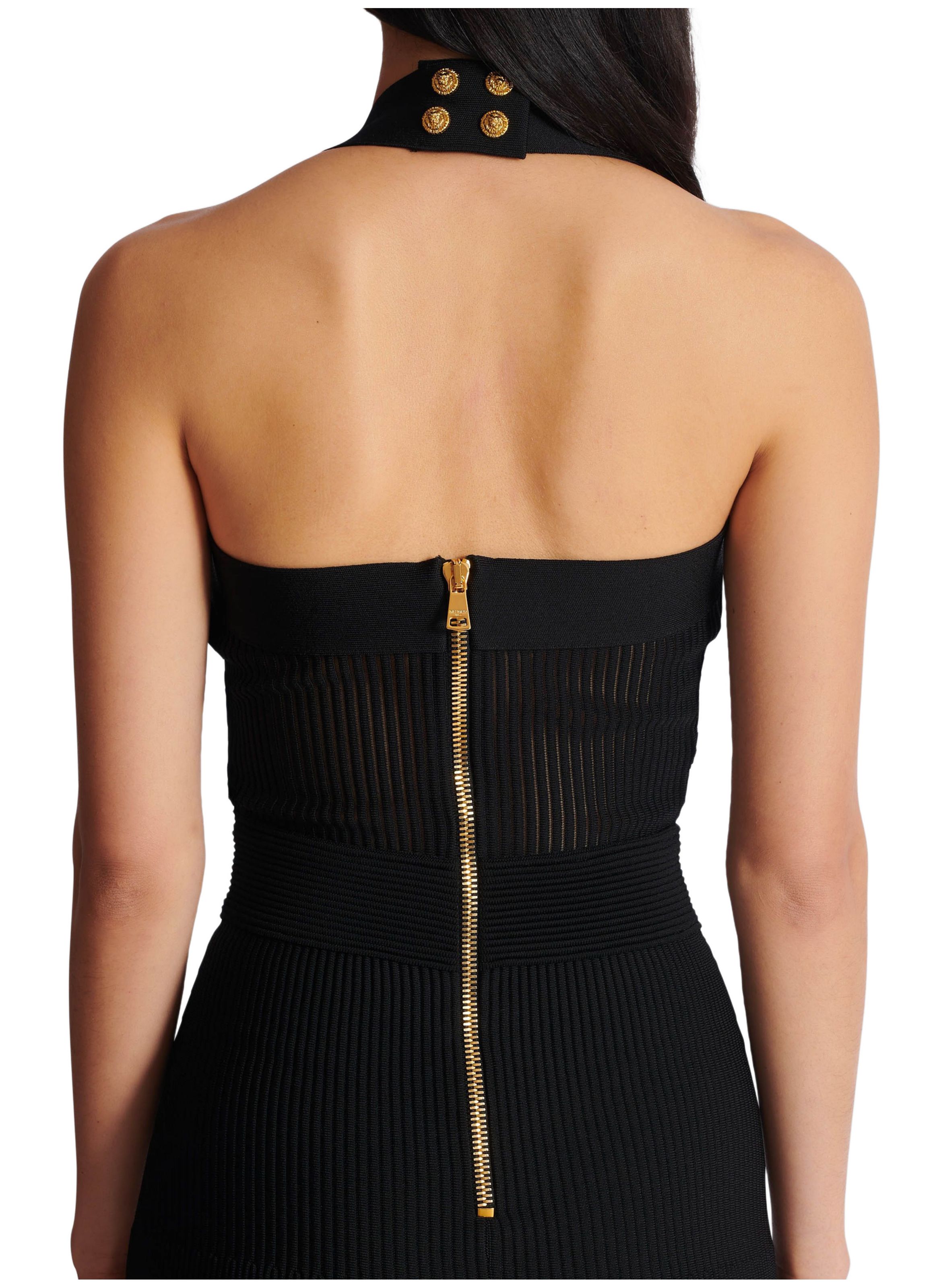 Robe midi plissée sans manche en maille BALMAIN Noir