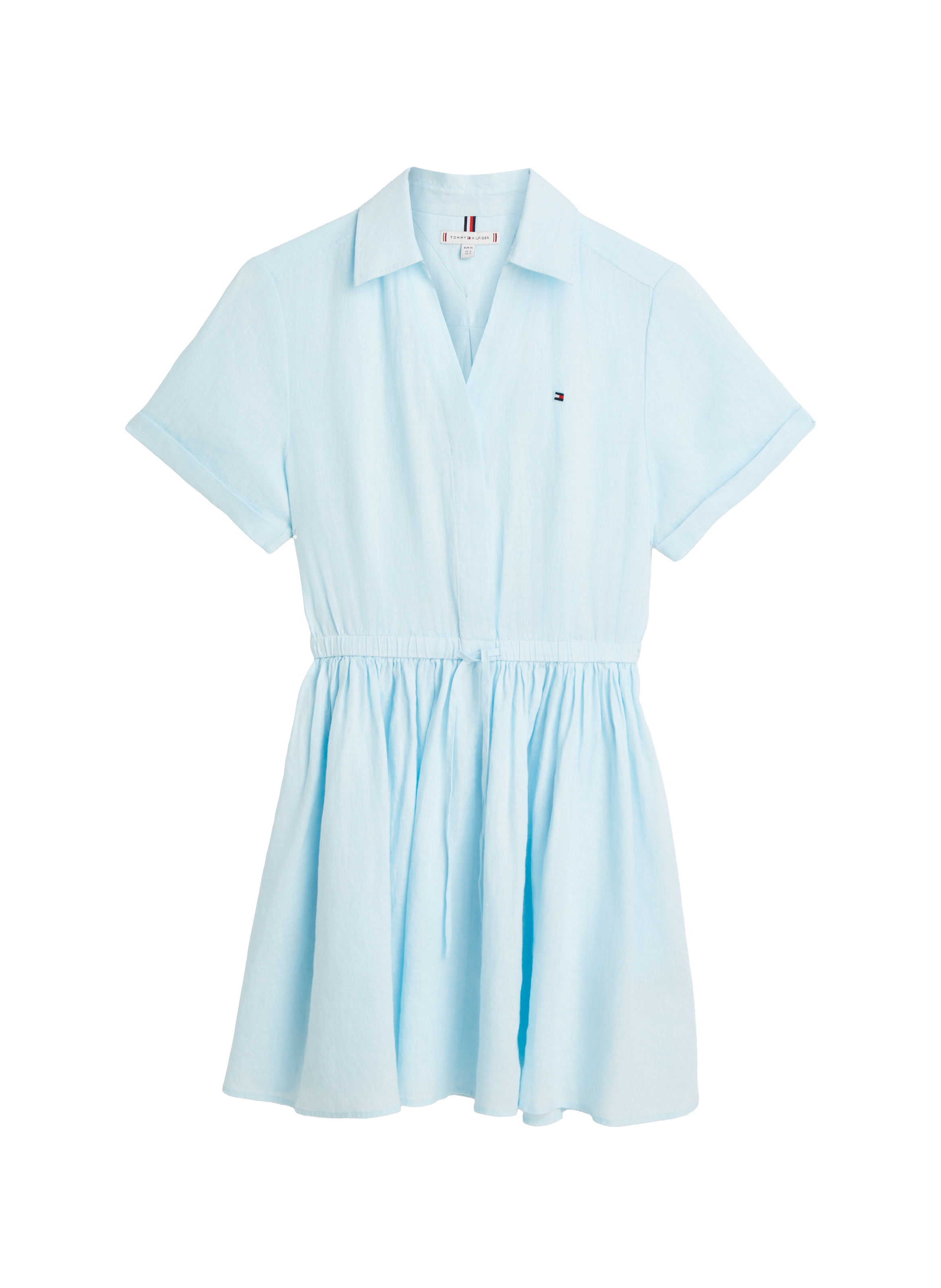 Robe courte à manches courtes en lin TOMMY HILFIGER Bleu