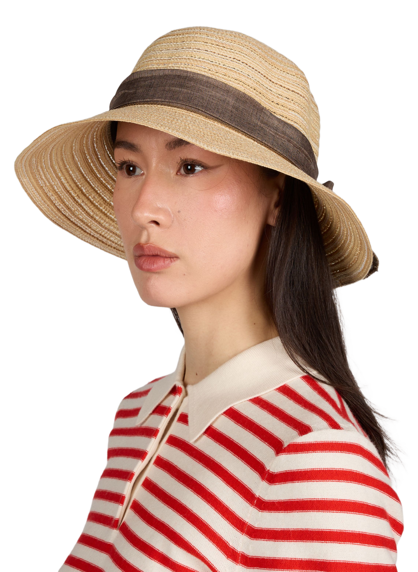 Round straw effect hat AU PRINTEMPS PARIS Beige