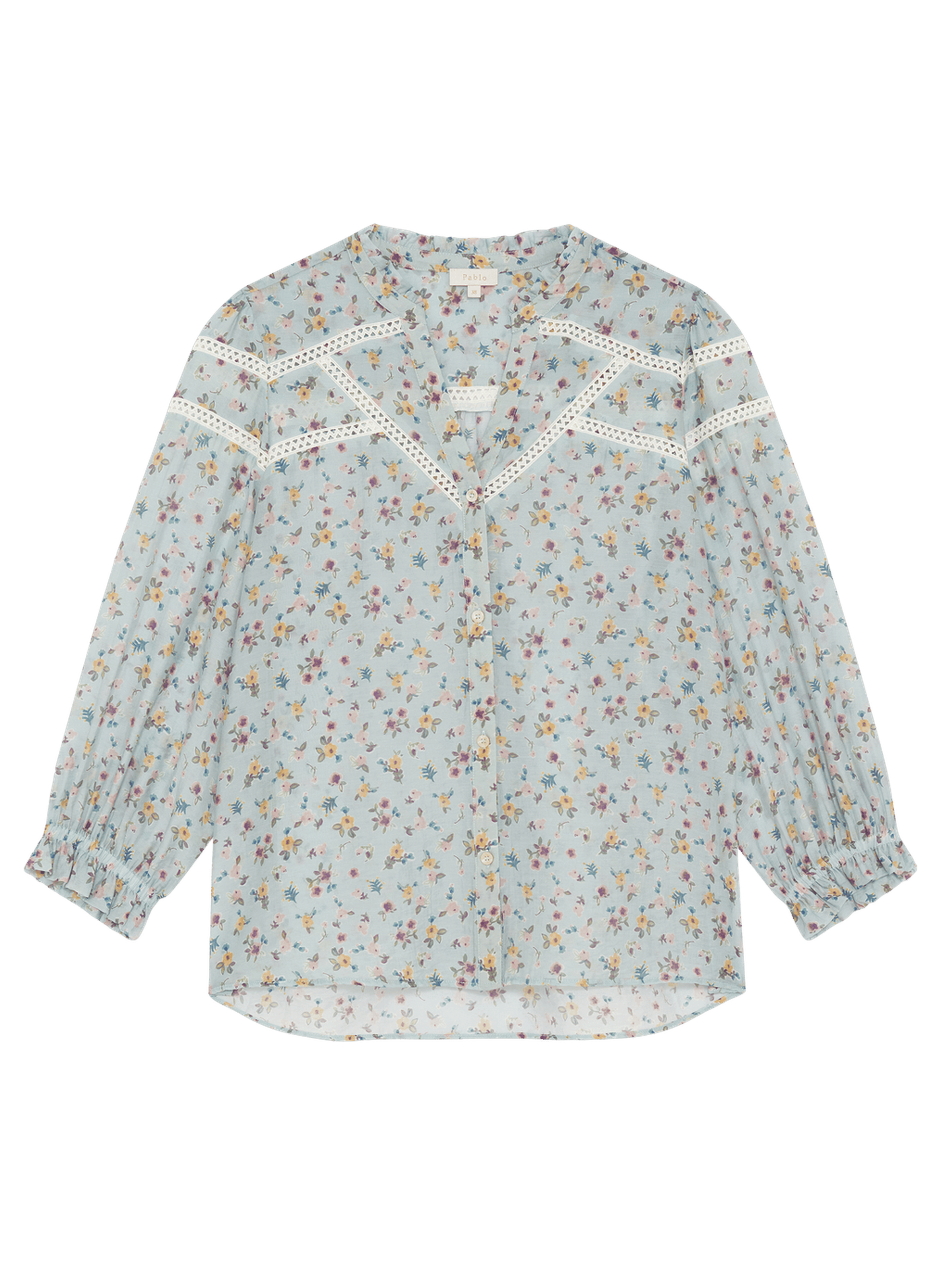 Chemise à fleurs, volants et dentelle - chella PABLO Bleu