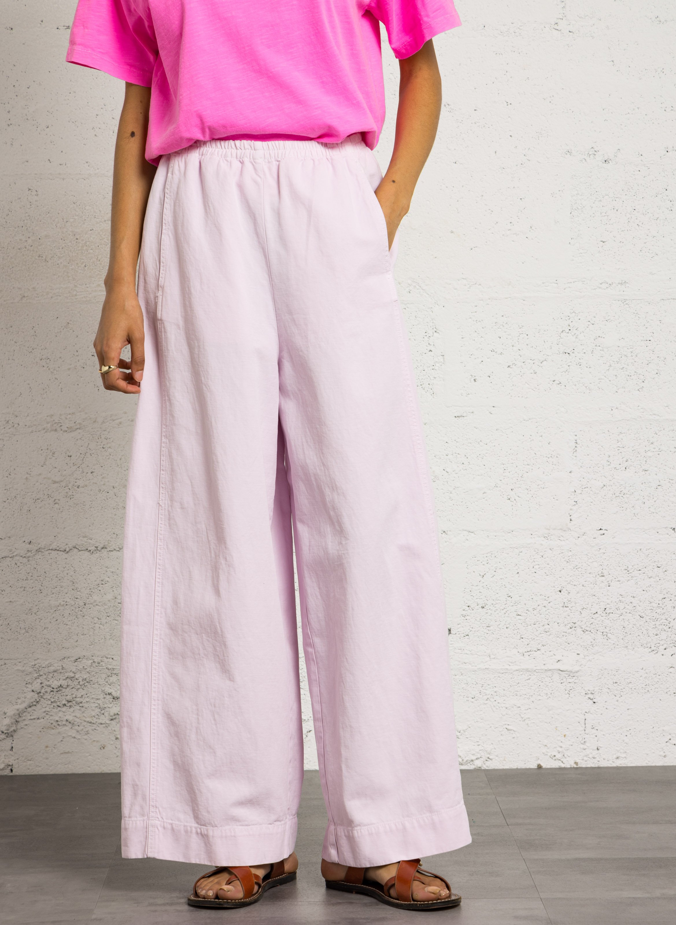 Pantalon taille haute élastiqué uni namaz AMERICAN VINTAGE Rose