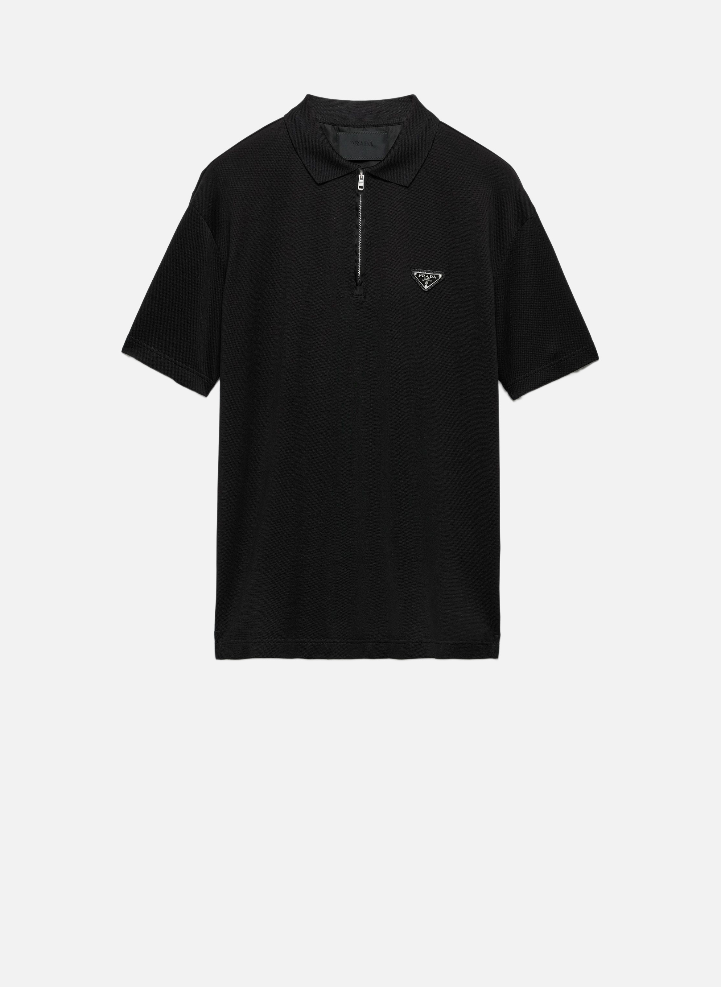 Polo en piqué avec détails en re-nylon PRADA Noir