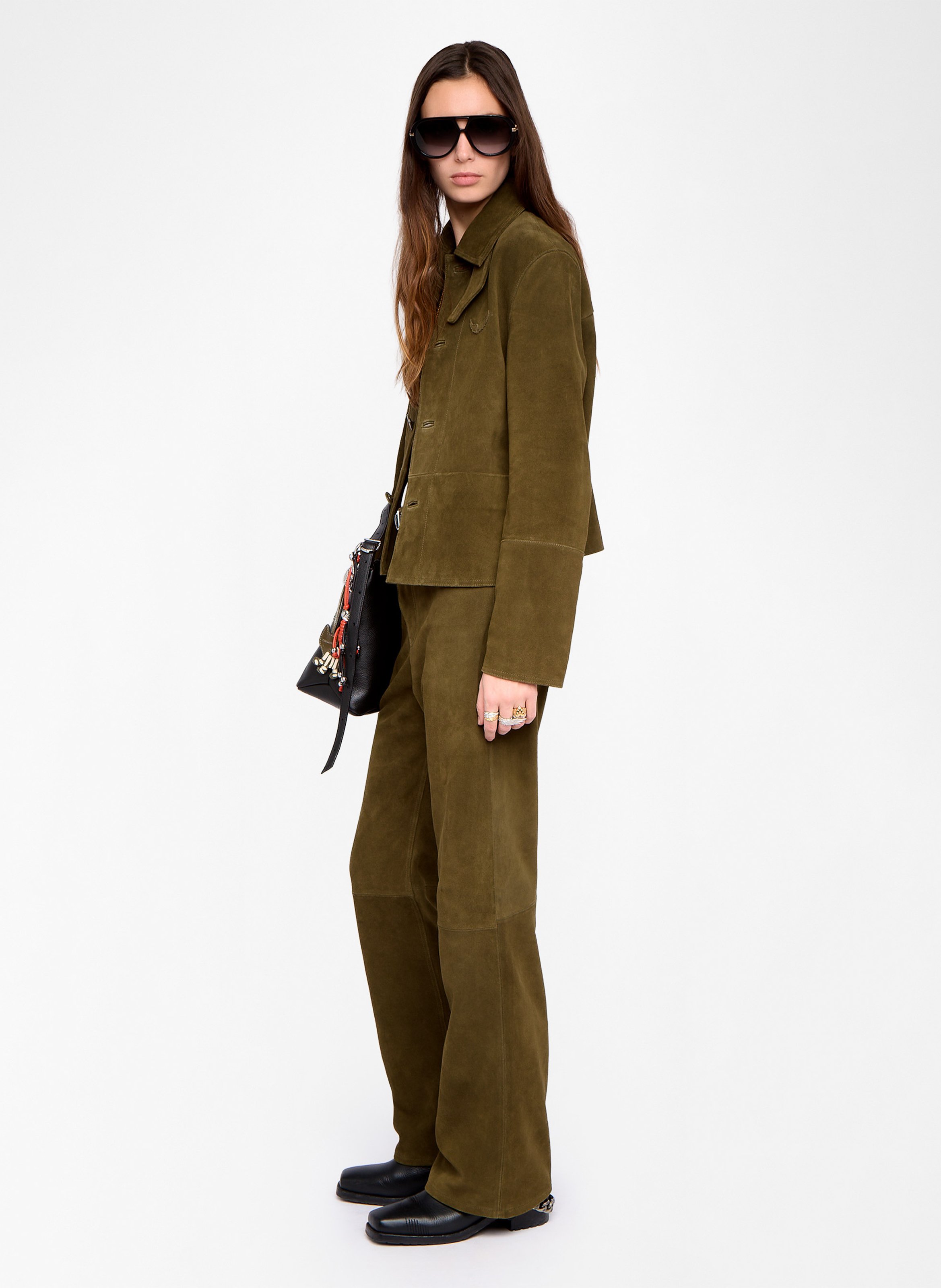 Veste droite boutonnée en cuir lessa ZADIG&VOLTAIRE Kaki