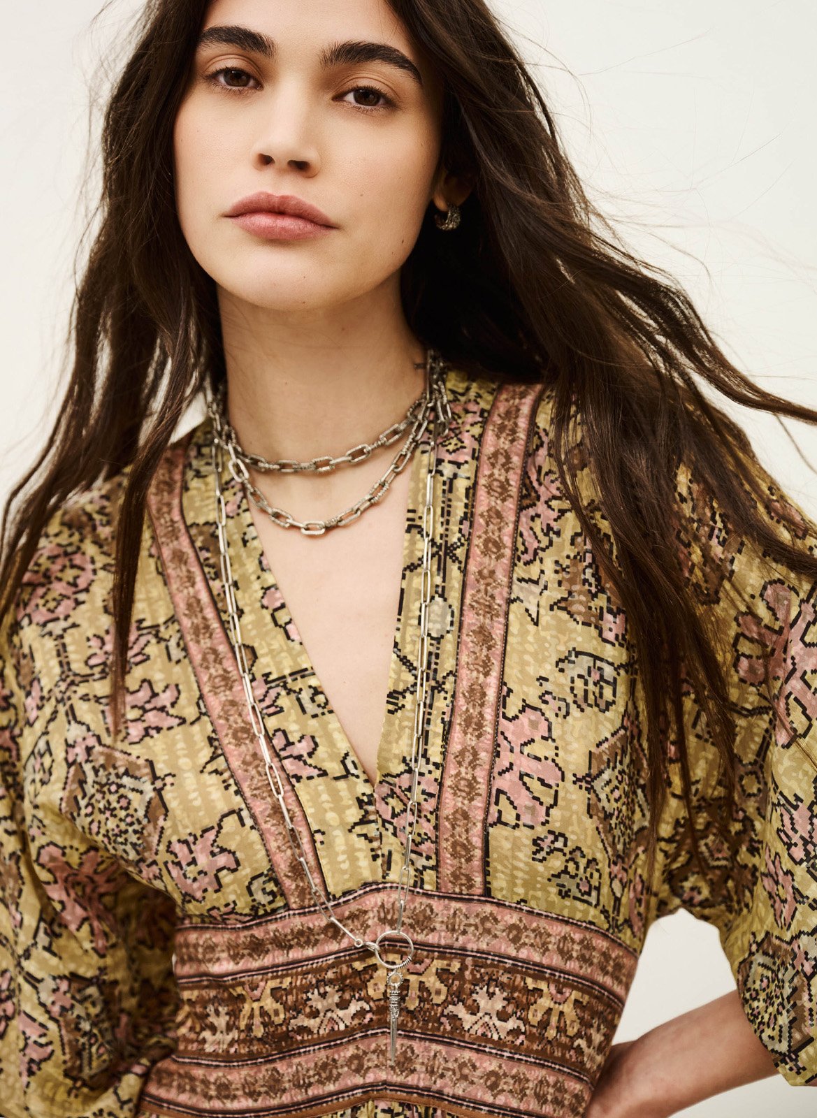 Robe longue col v pipa Jaune