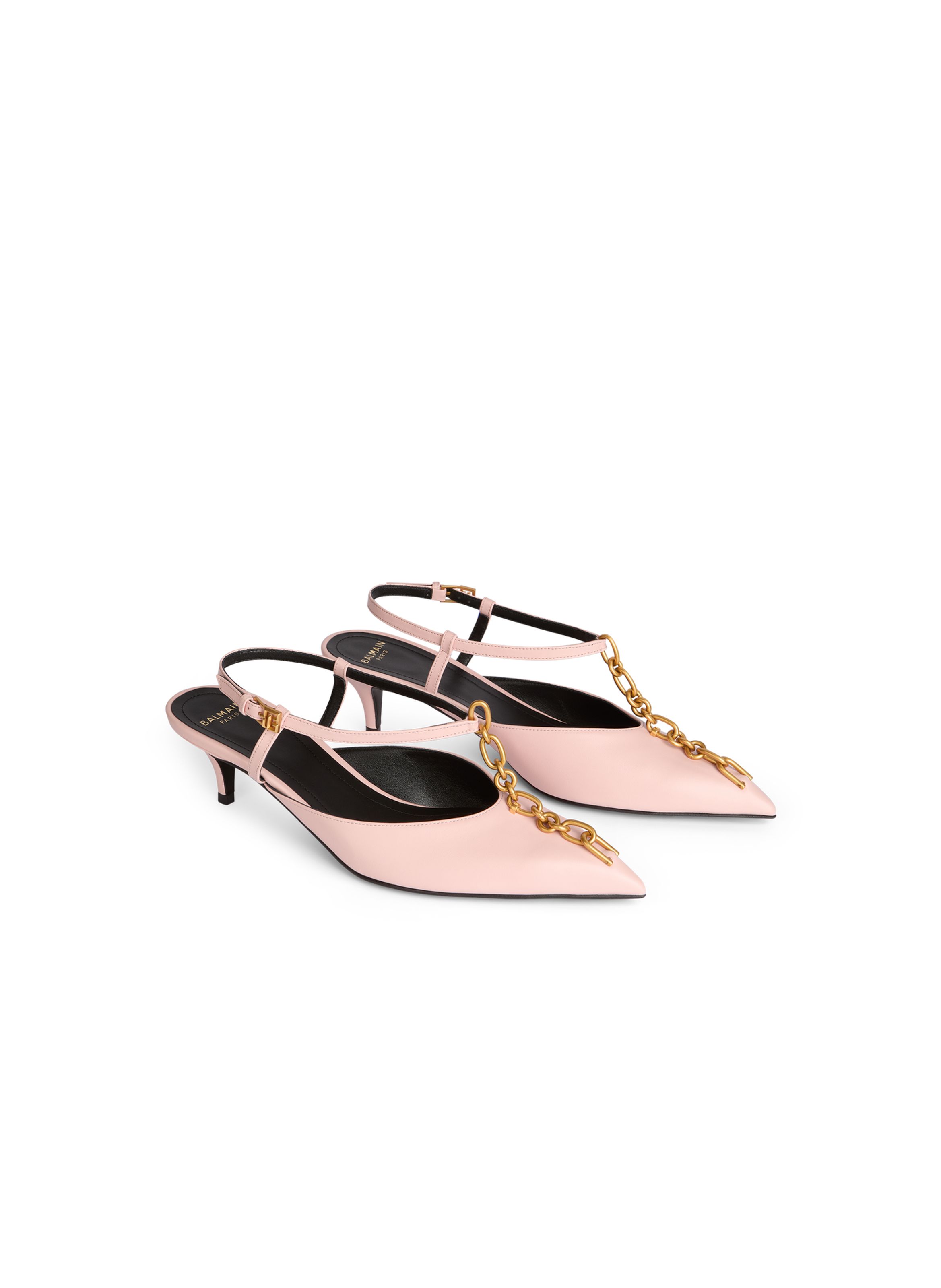 Slingbacks sync à talons en cuir avec chaîne BALMAIN Rose