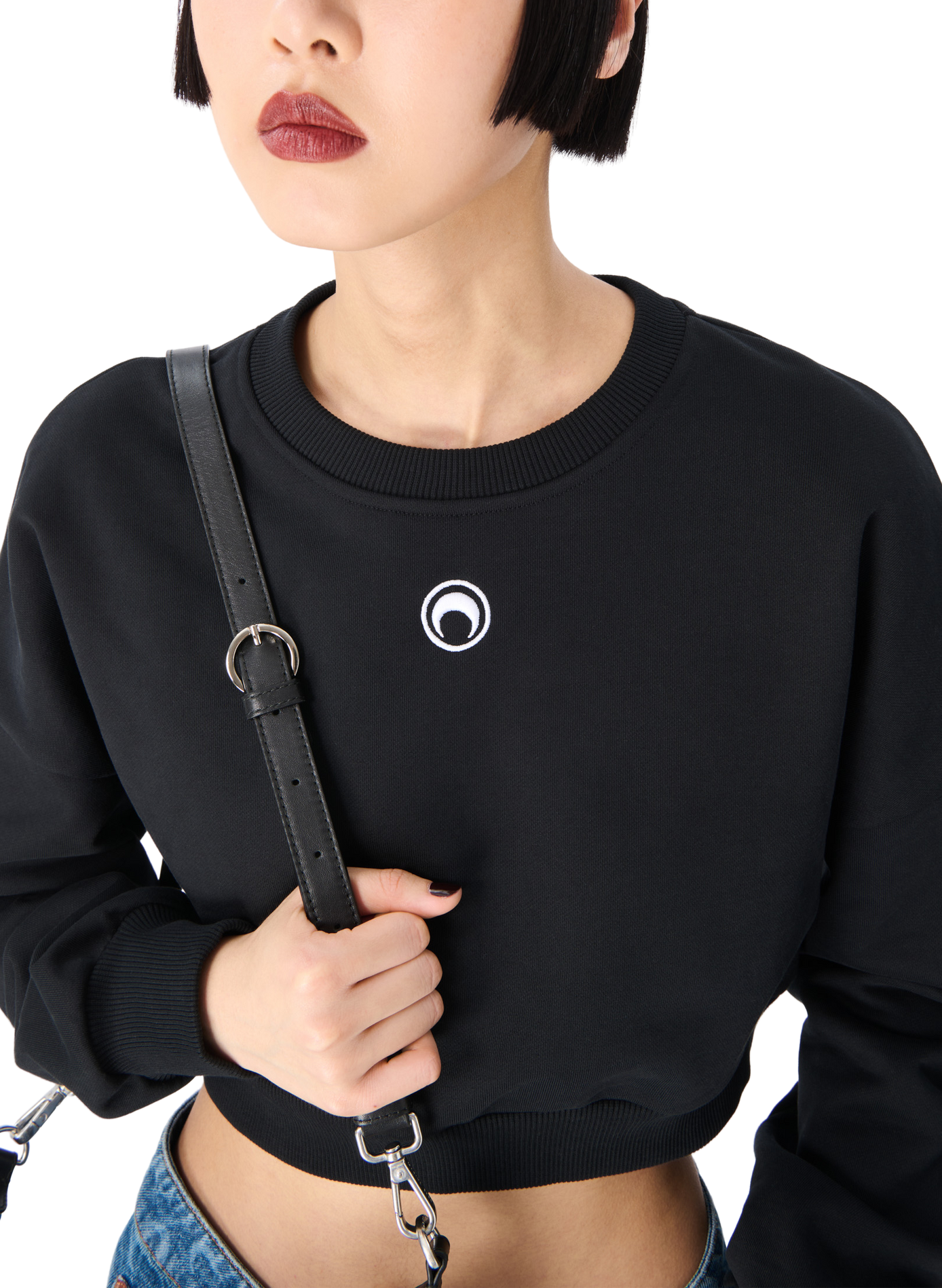 Moon logo fleece cropped sweatshirt MARINE SERRE Black