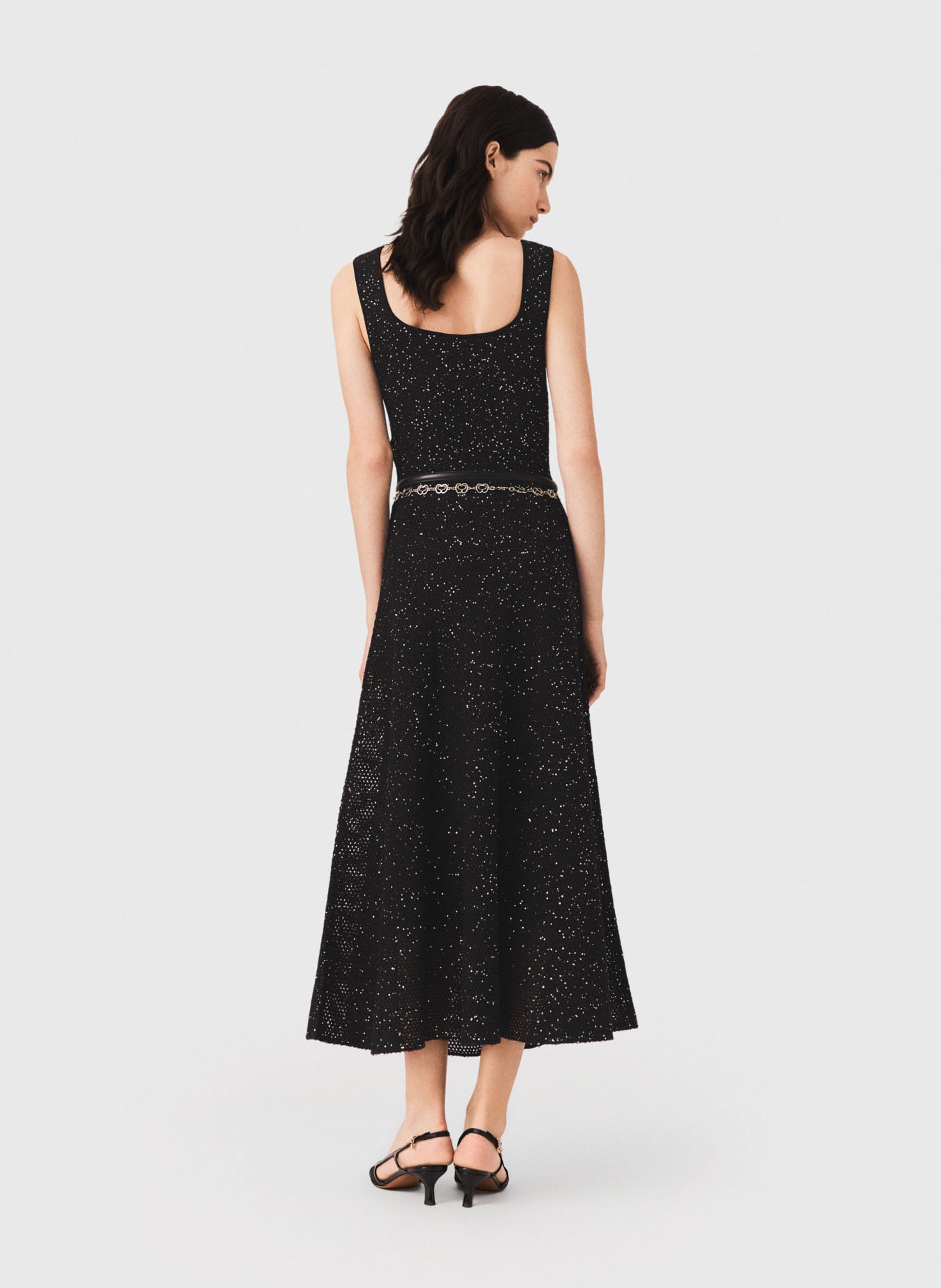 Robe longue col rond à sequins MAJE Noir