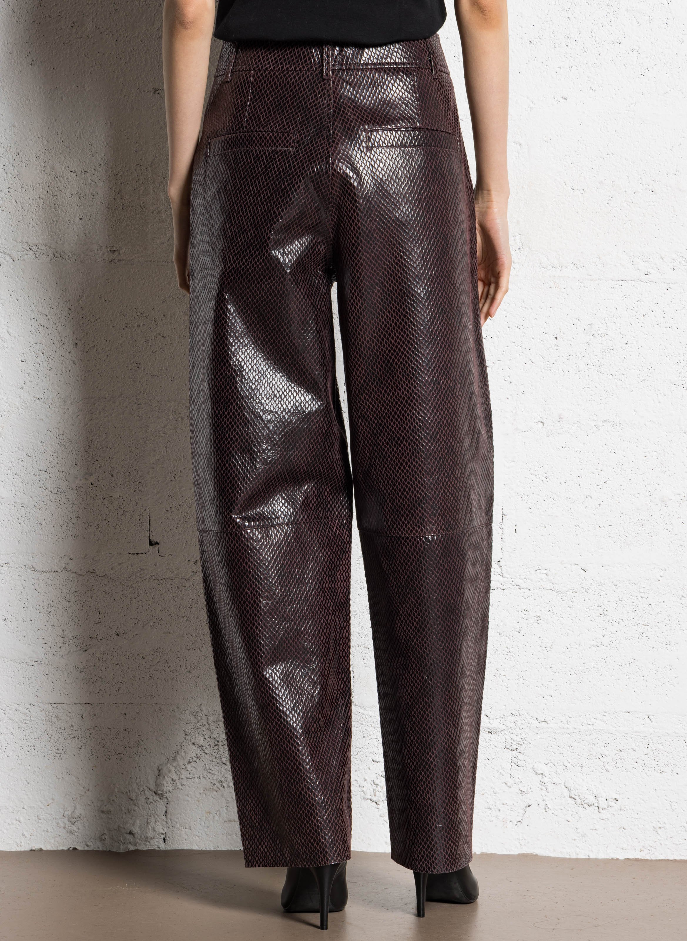 Pantalon droit en cuir embossé IKKS Violet