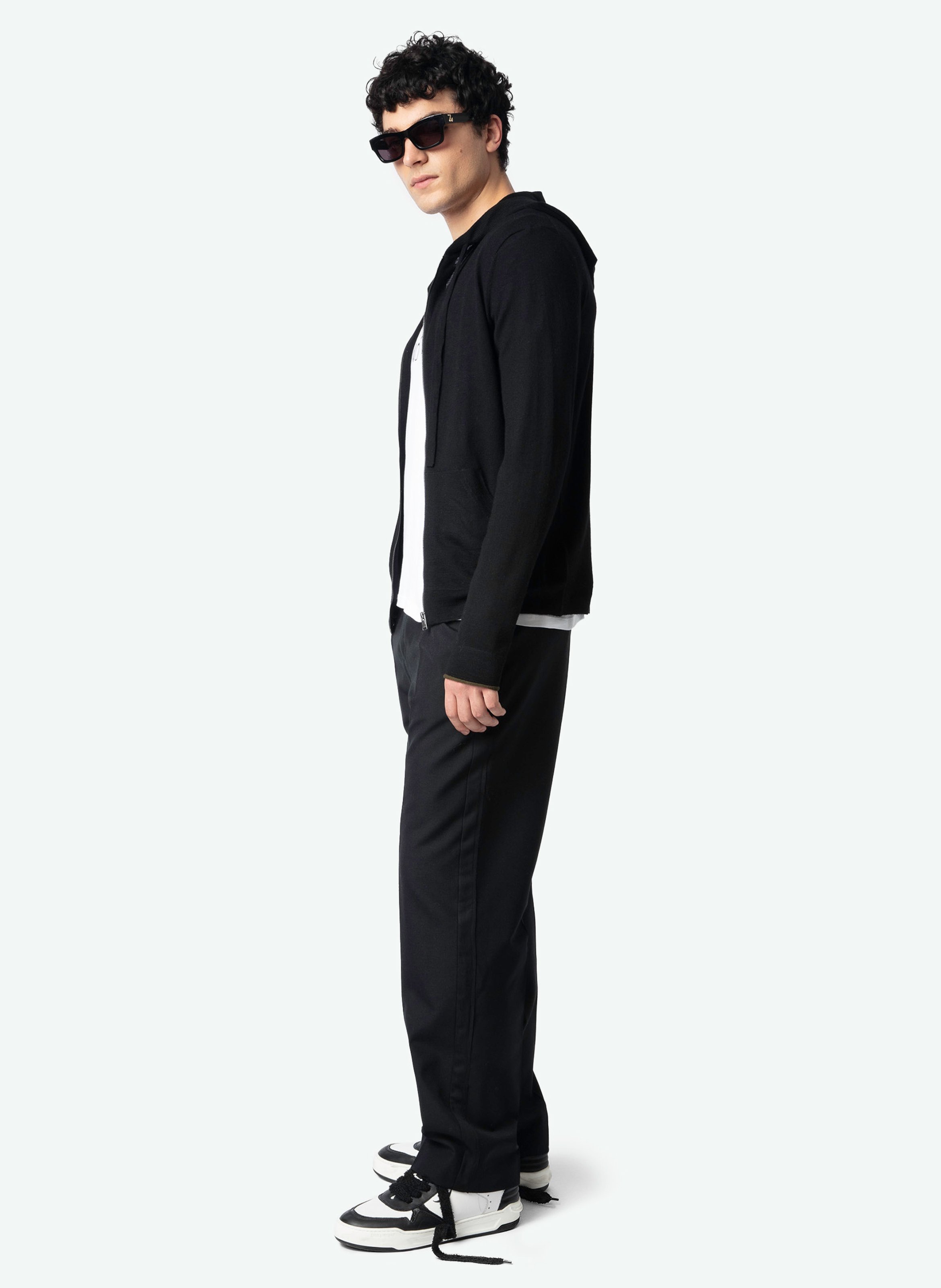 Gilet à capuche zippé en laine mérinos clash ZADIG&VOLTAIRE Noir