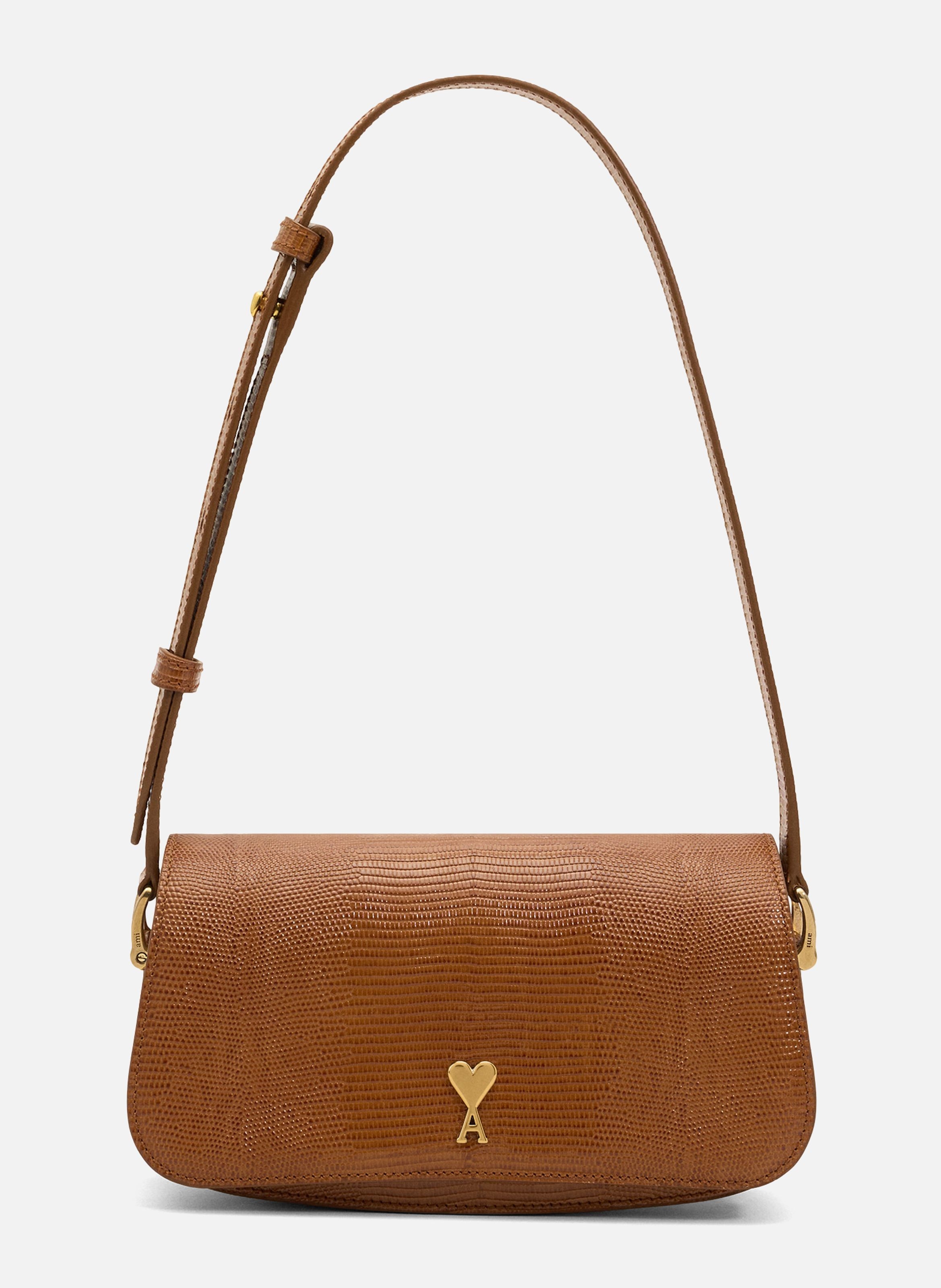 Sac porté épaule paris paris unisexe en cuir de vachette embossé lézard AMI PARIS Marron