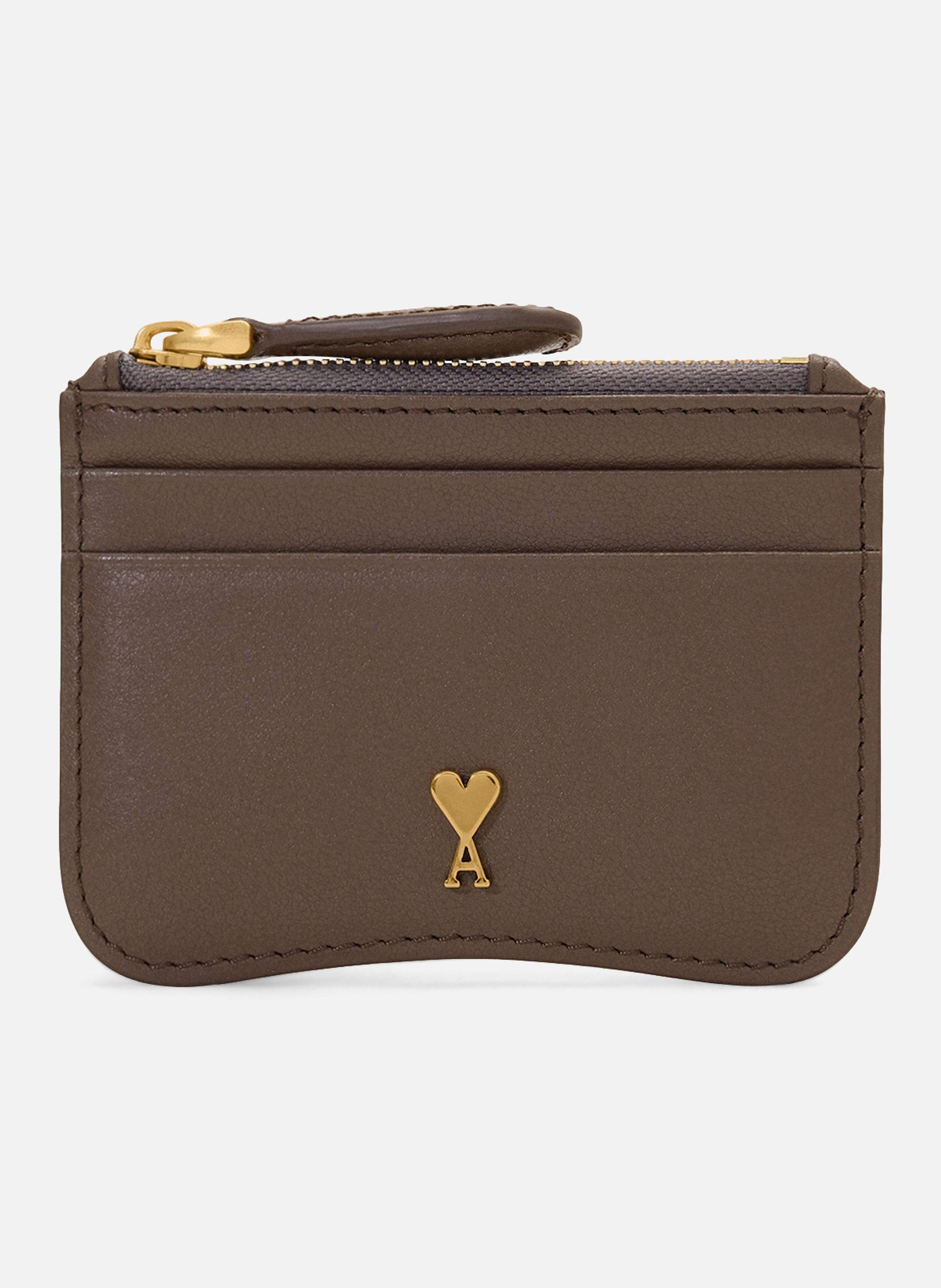 Porte-cartes paris paris zippé unisexe en cuir de vachette AMI PARIS Marron