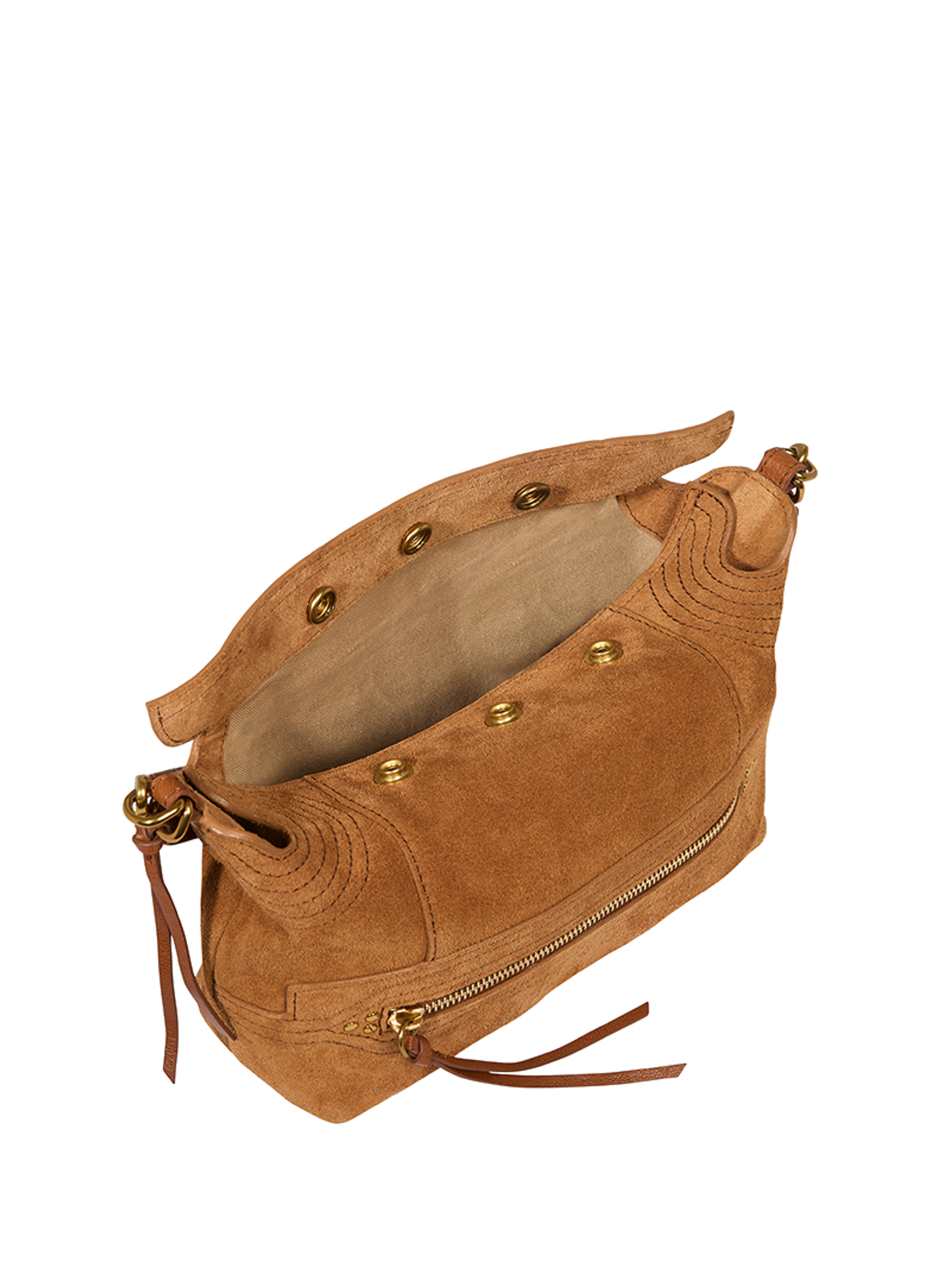 Sac Lucky Hobo Small en cuir de veau velours  JÉRÔME DREYFUSS Marron