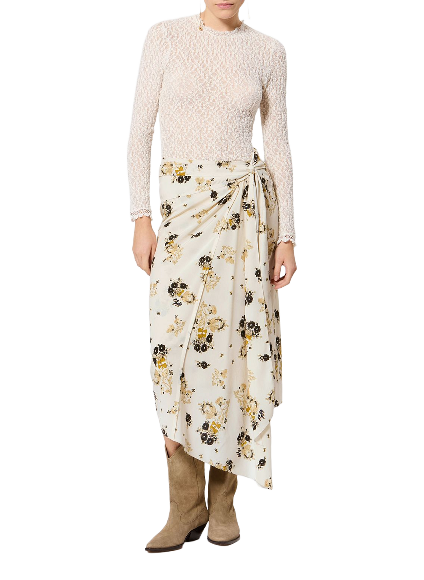 Midi asymmetrischer Rock in Seidenmischung ISABEL MARANT Weiss