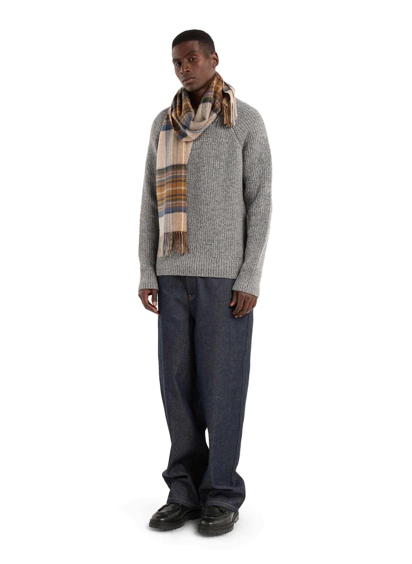 Checked print cashmere scarf with fringes SAISON 1865 Multicolour