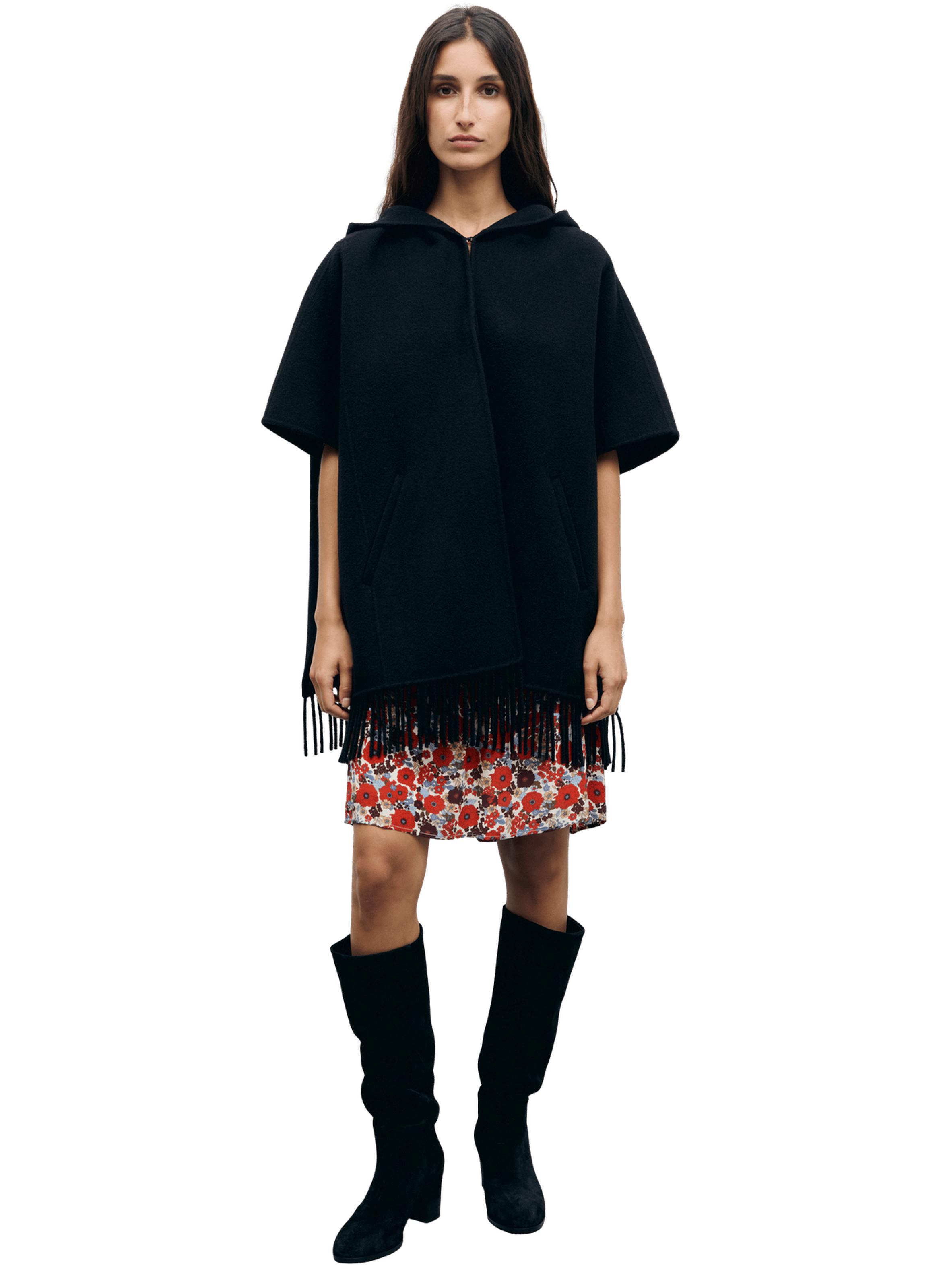Cape à franges et capuche - ady GERARD DAREL Noir