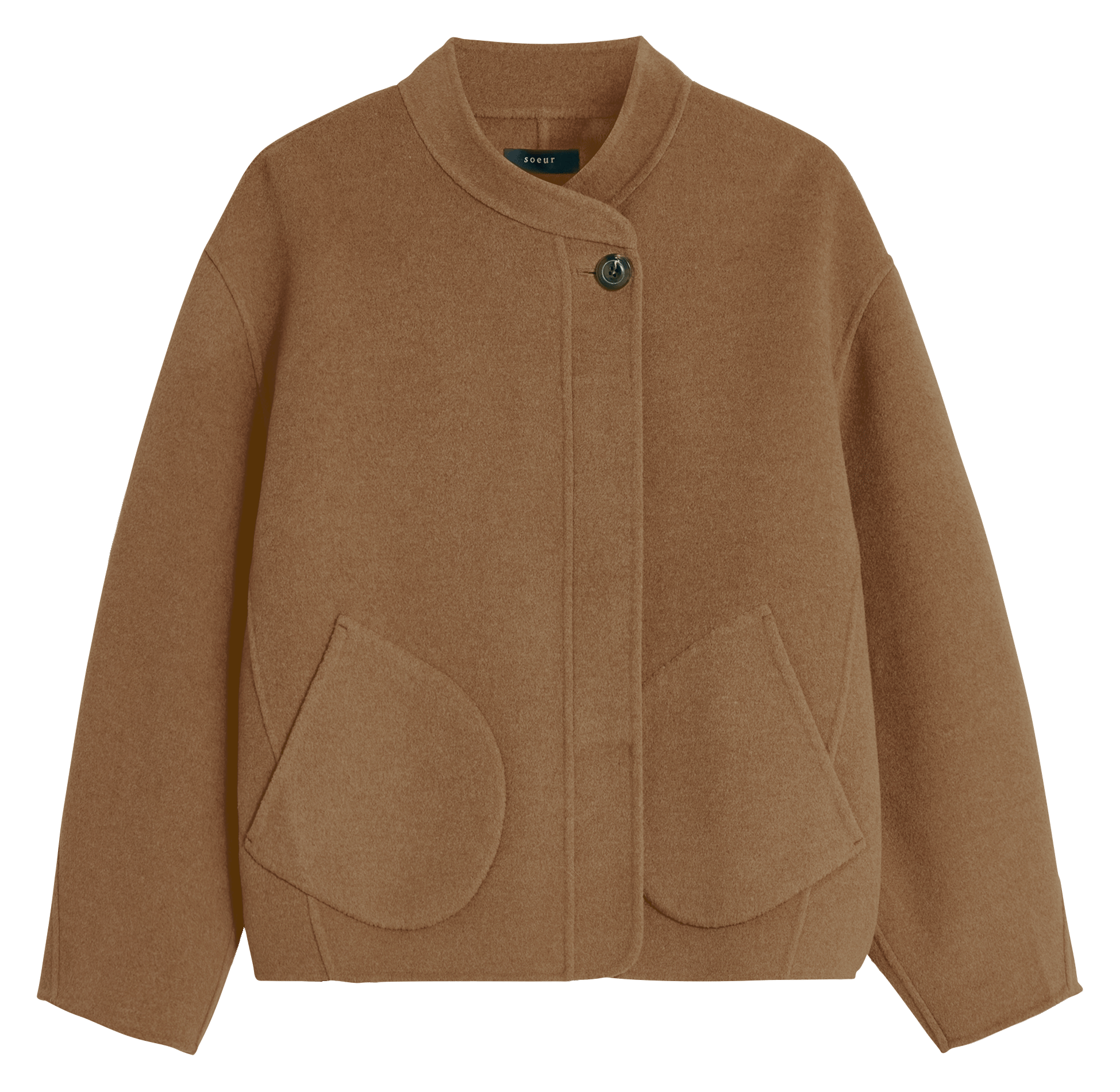 Manteau ample col rond en laine et cachemire windsor SOEUR Marron
