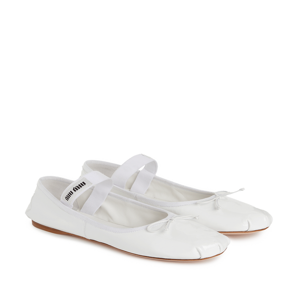 Miu Miu Patent Leather Ballet Flats In White