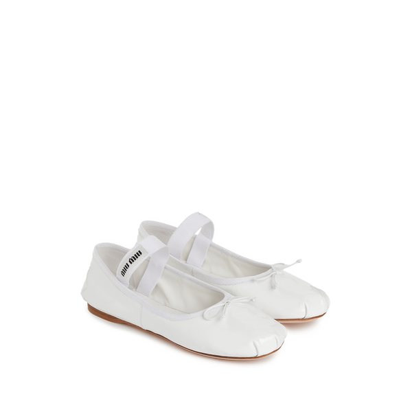Miu Miu Patent Leather Ballet Flats In White