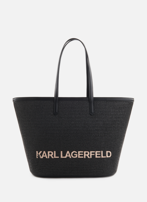 حقيبة يد كيسينشيال مصنوعة من القش والجلد باللون الأسود من karl lagerfeld 