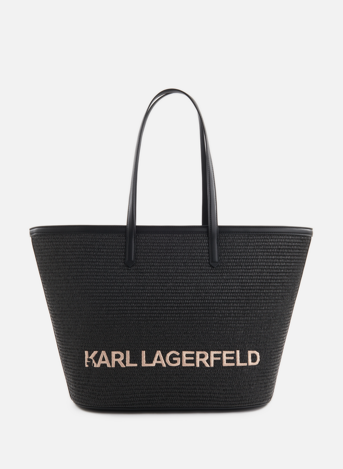 K/Essential straw and leather tote bag KARL LAGERFELD