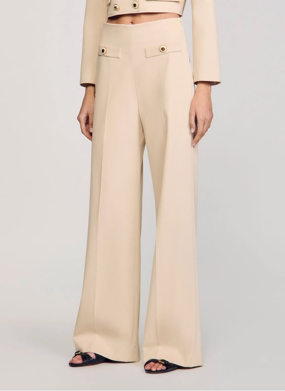 Pantalon large taille haute en coton Beige by SANDRO SANDRO Pantalon large taille haute en coton Beige