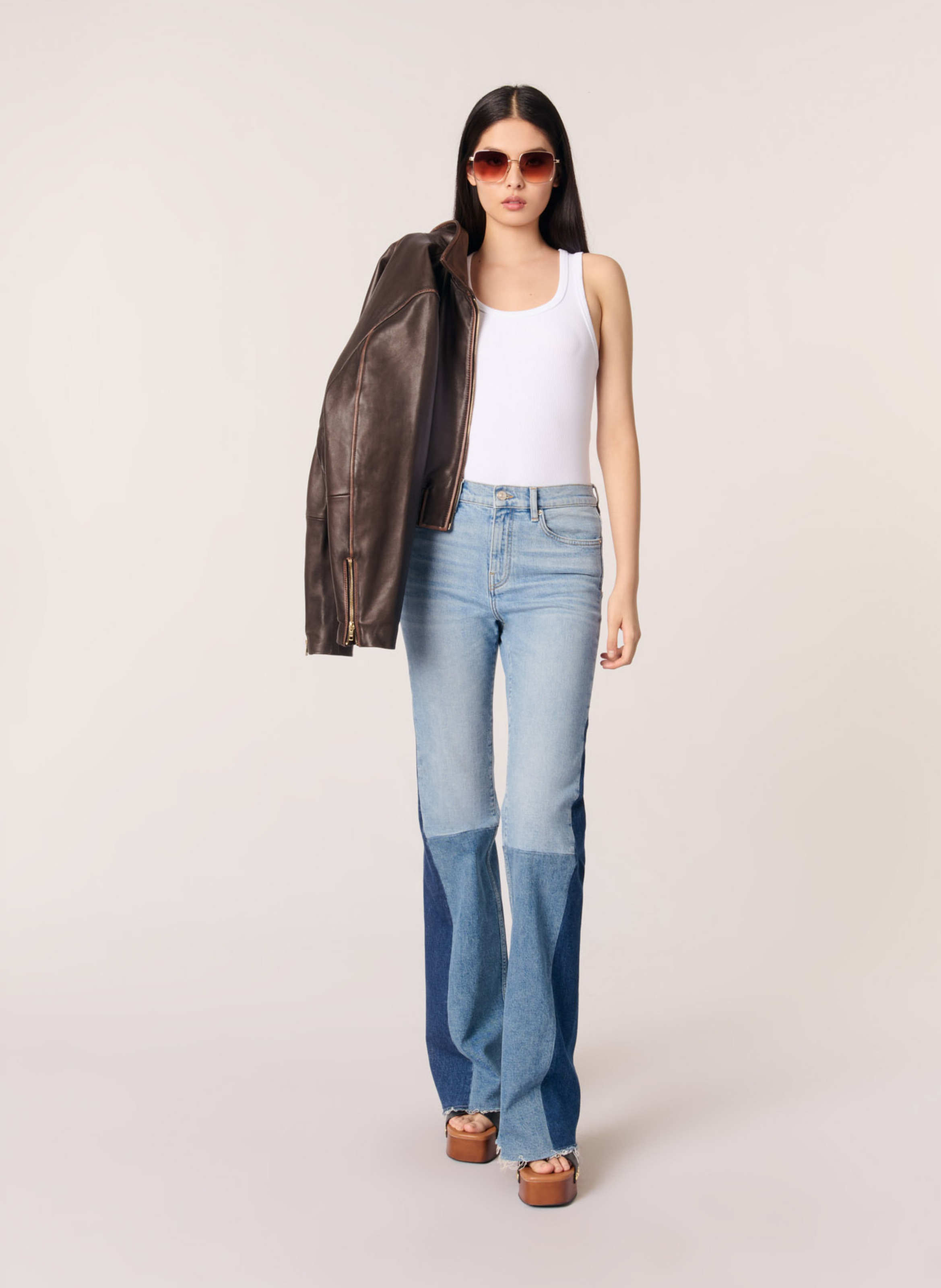 Jean droit patchwork MAJE Bleu