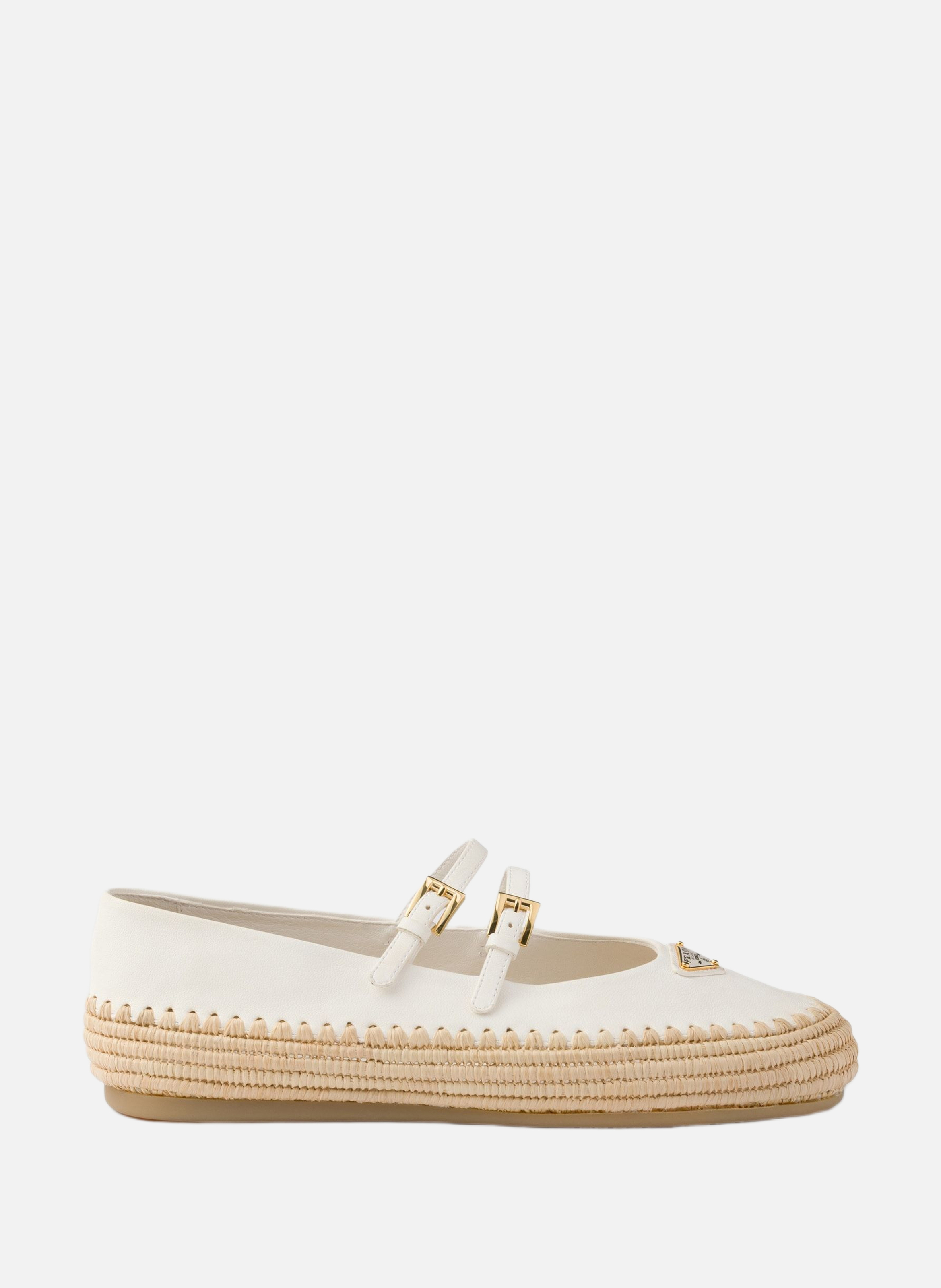 Ballerines en cuir nappa et raphia PRADA Beige