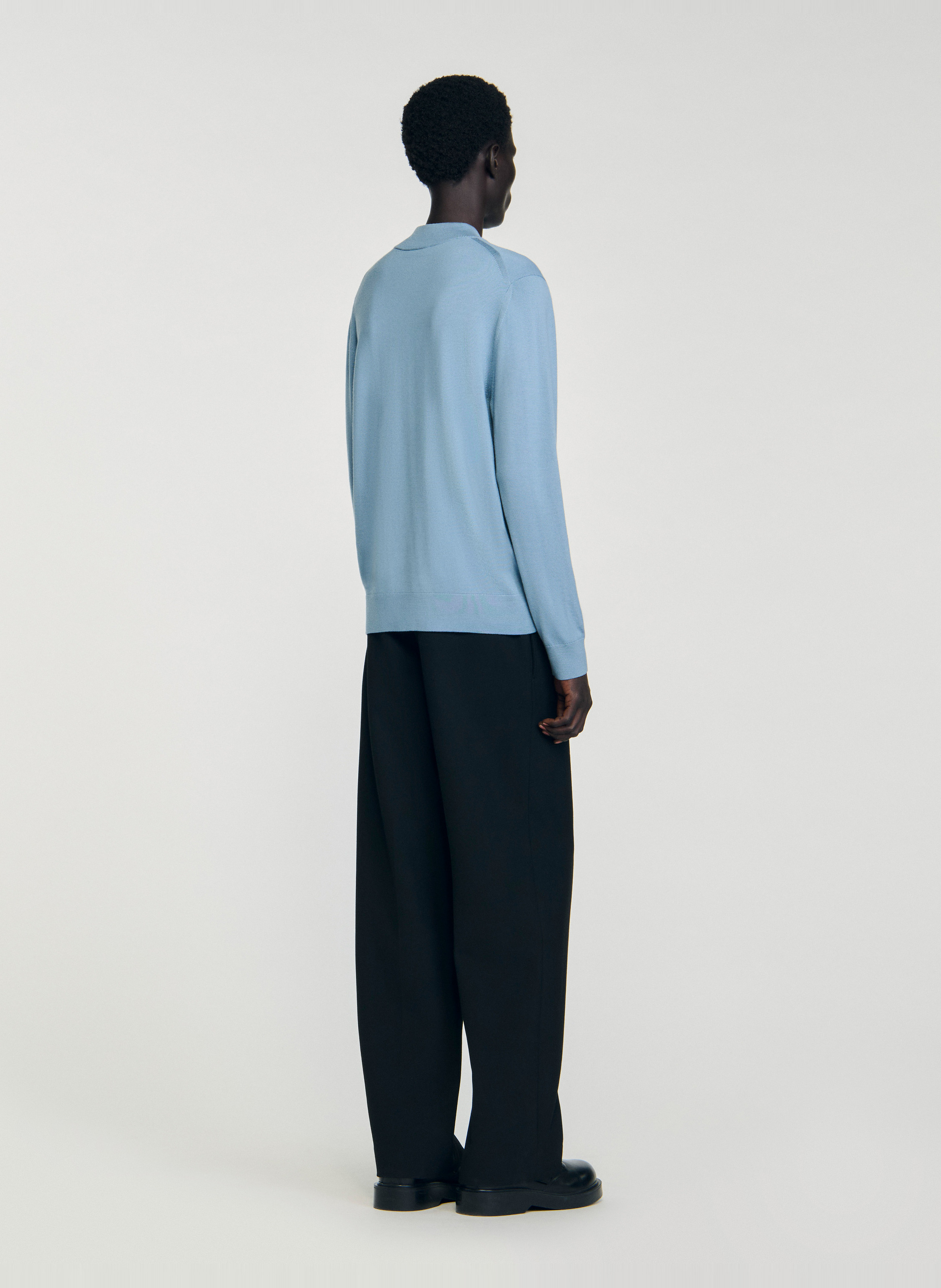 Pull droit manches longues uni en laine SANDRO Bleu