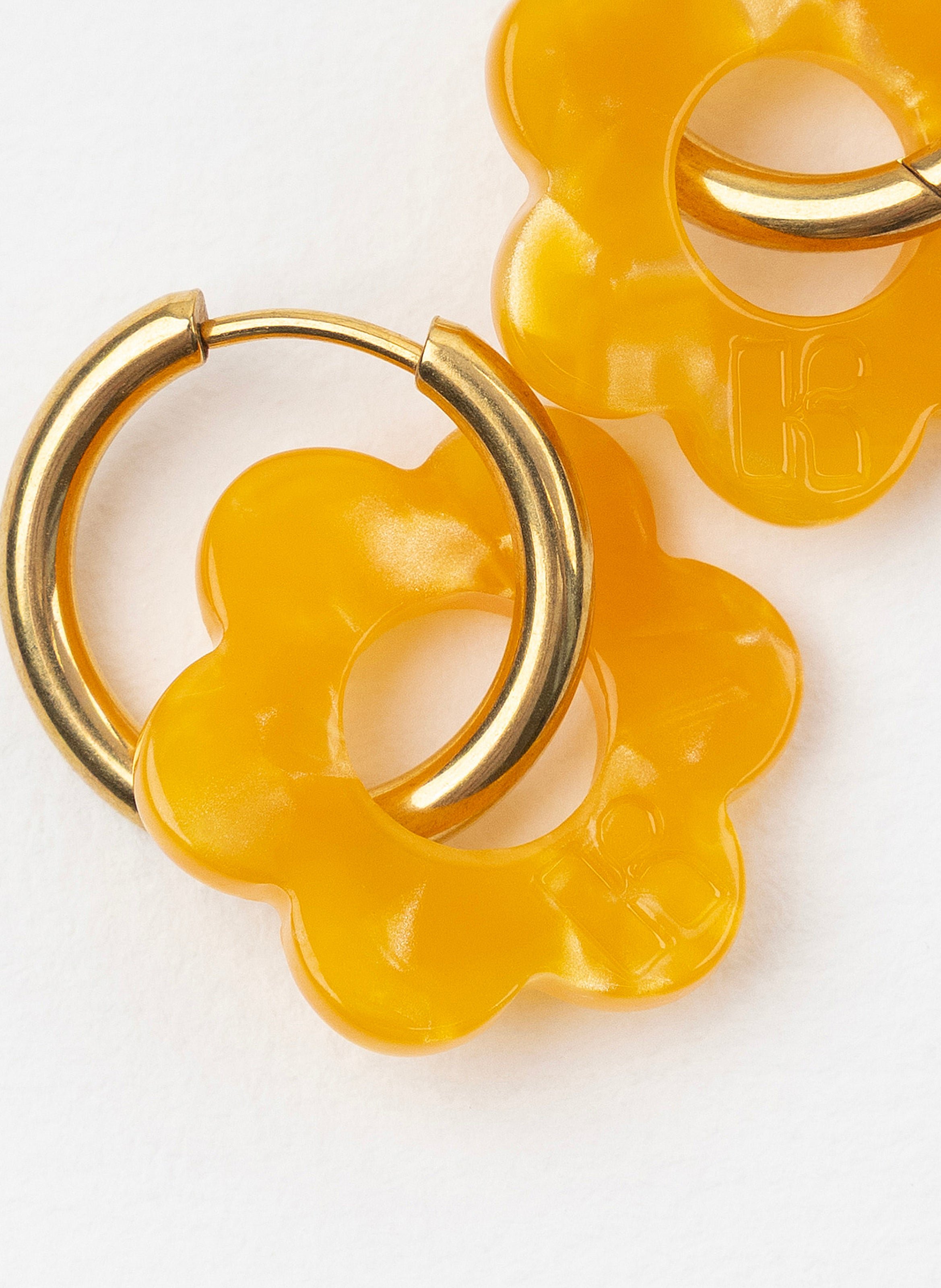 Boucles d'oreilles Baby Fleurette avec anneaux en acier inoxydable argenté KURAGE GINZA Orange