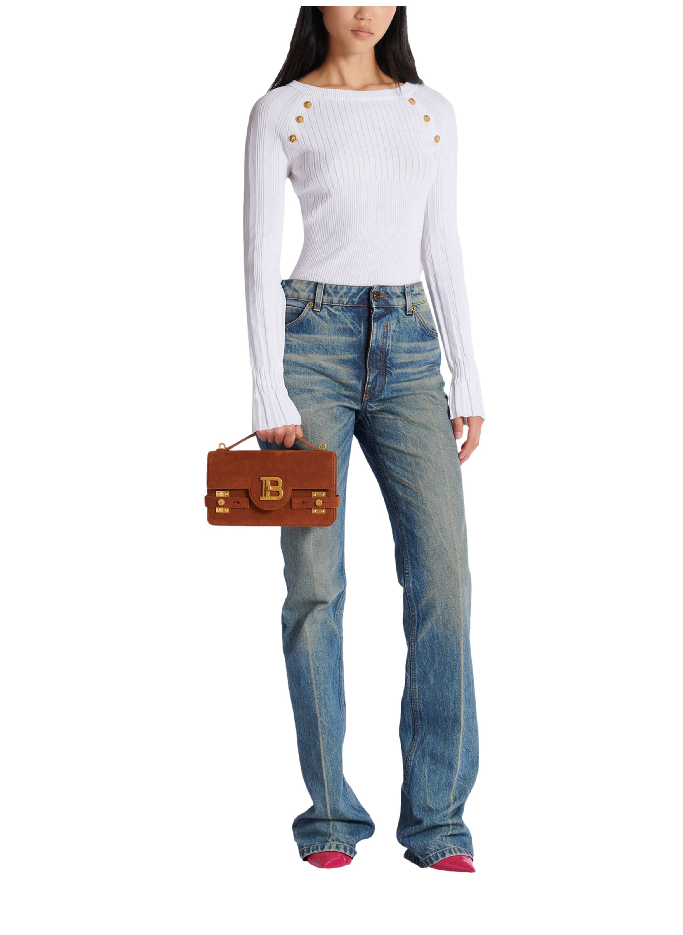 Sac b-buzz shoulder 24 en daim BALMAIN Marron