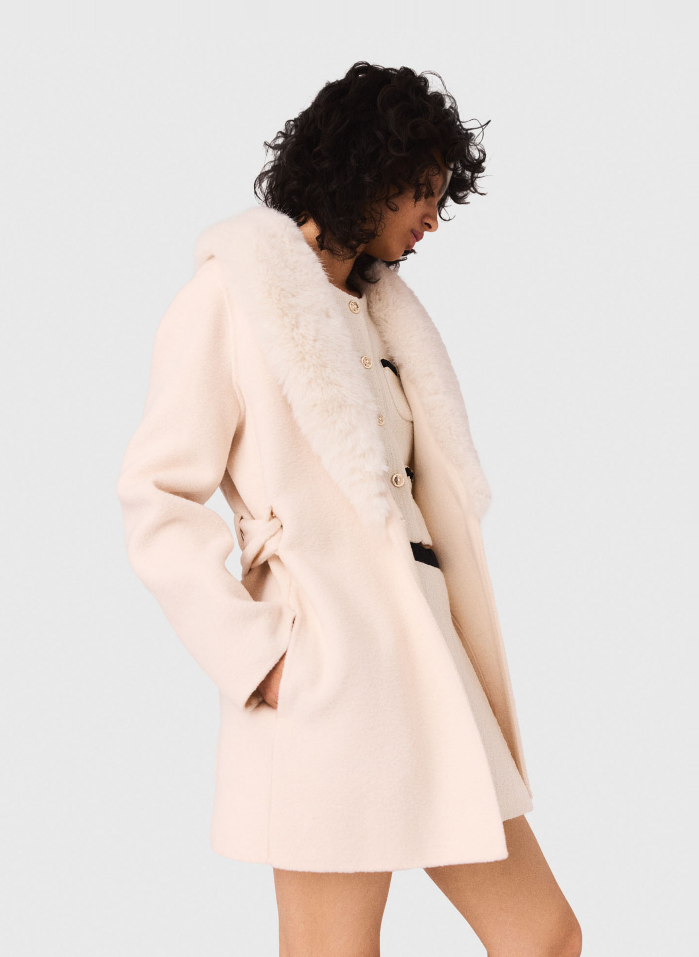 Manteau cintré col châle en laine mélangée MAJE Beige