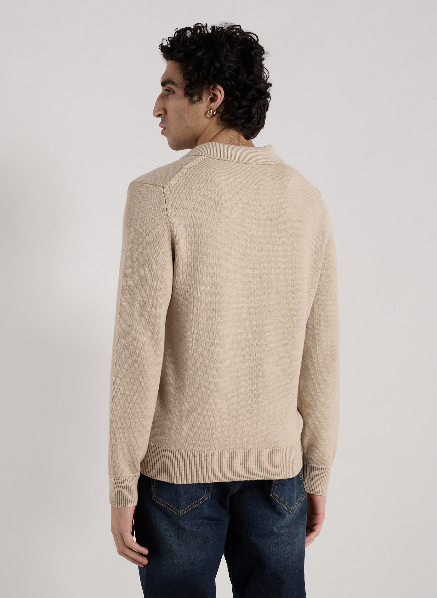Pull col polo en laine et coton EDEN PARK Beige