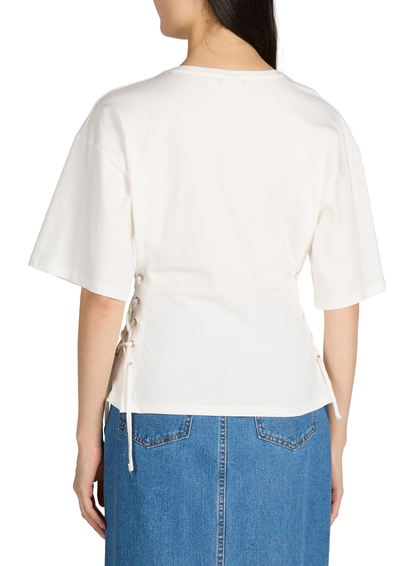 Short-sleeved lace-up Viepima cotton T-shirt VILA Beige