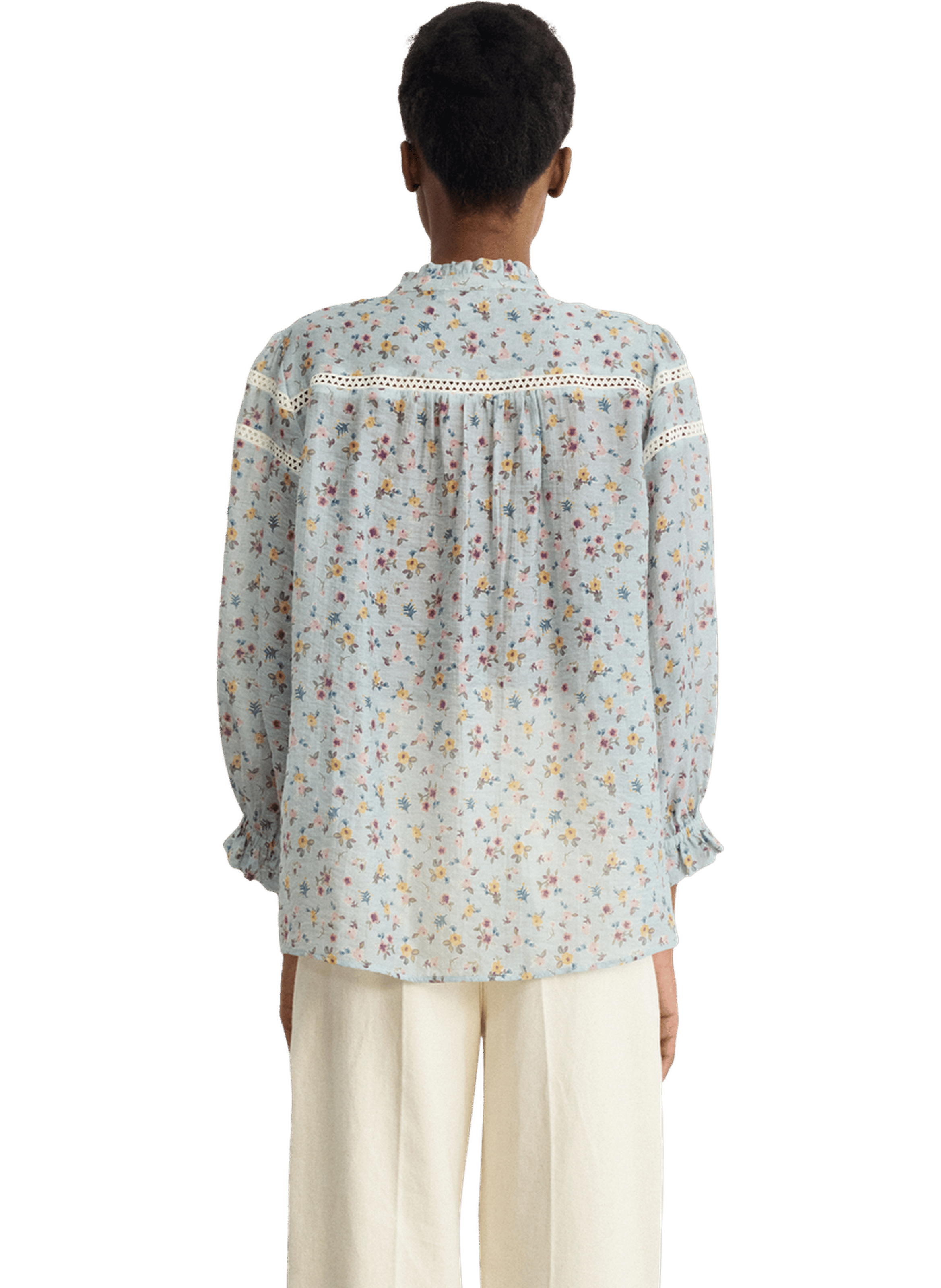 Chemise à fleurs, volants et dentelle - chella PABLO Bleu