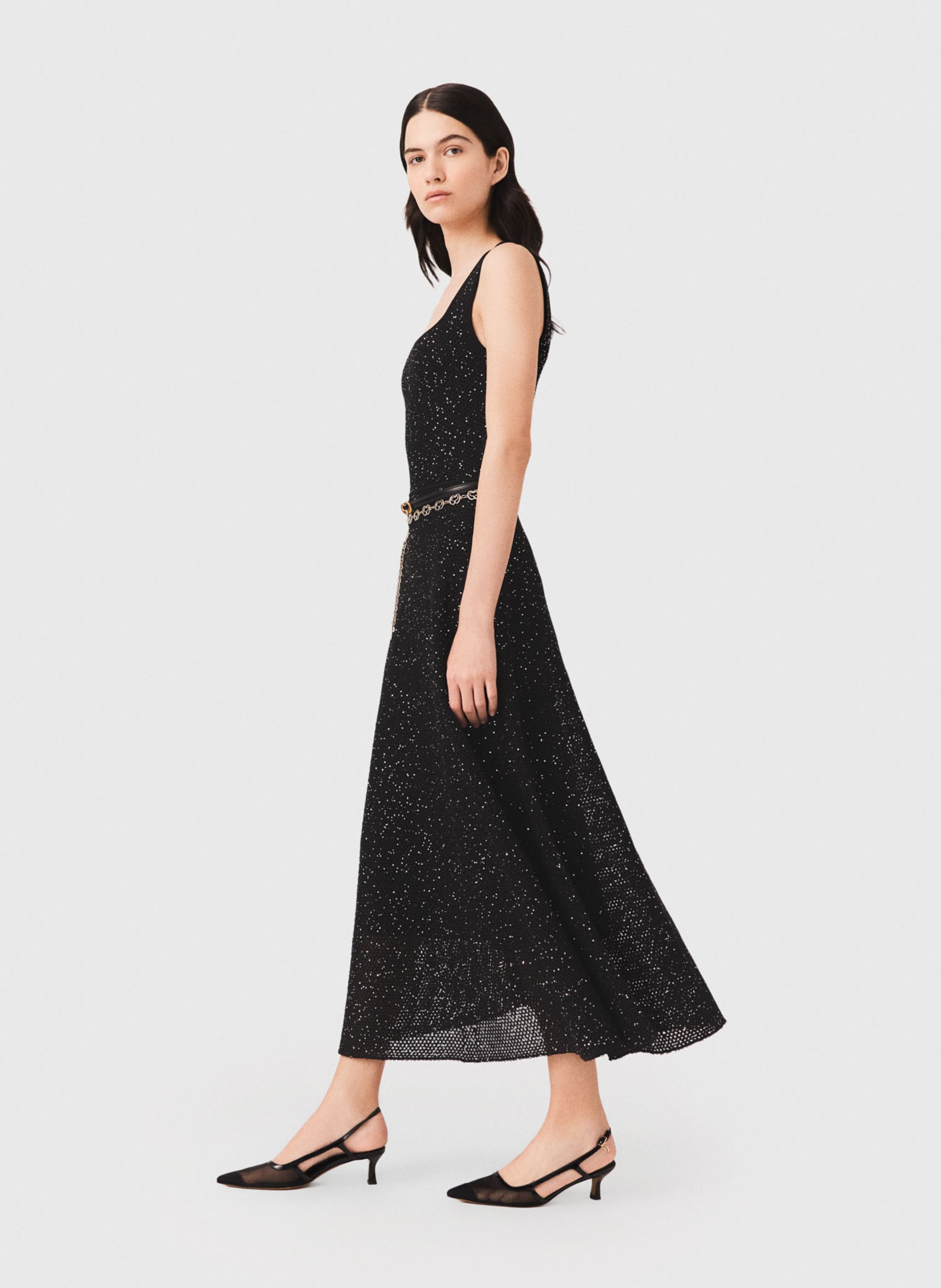Robe longue col rond à sequins MAJE Noir