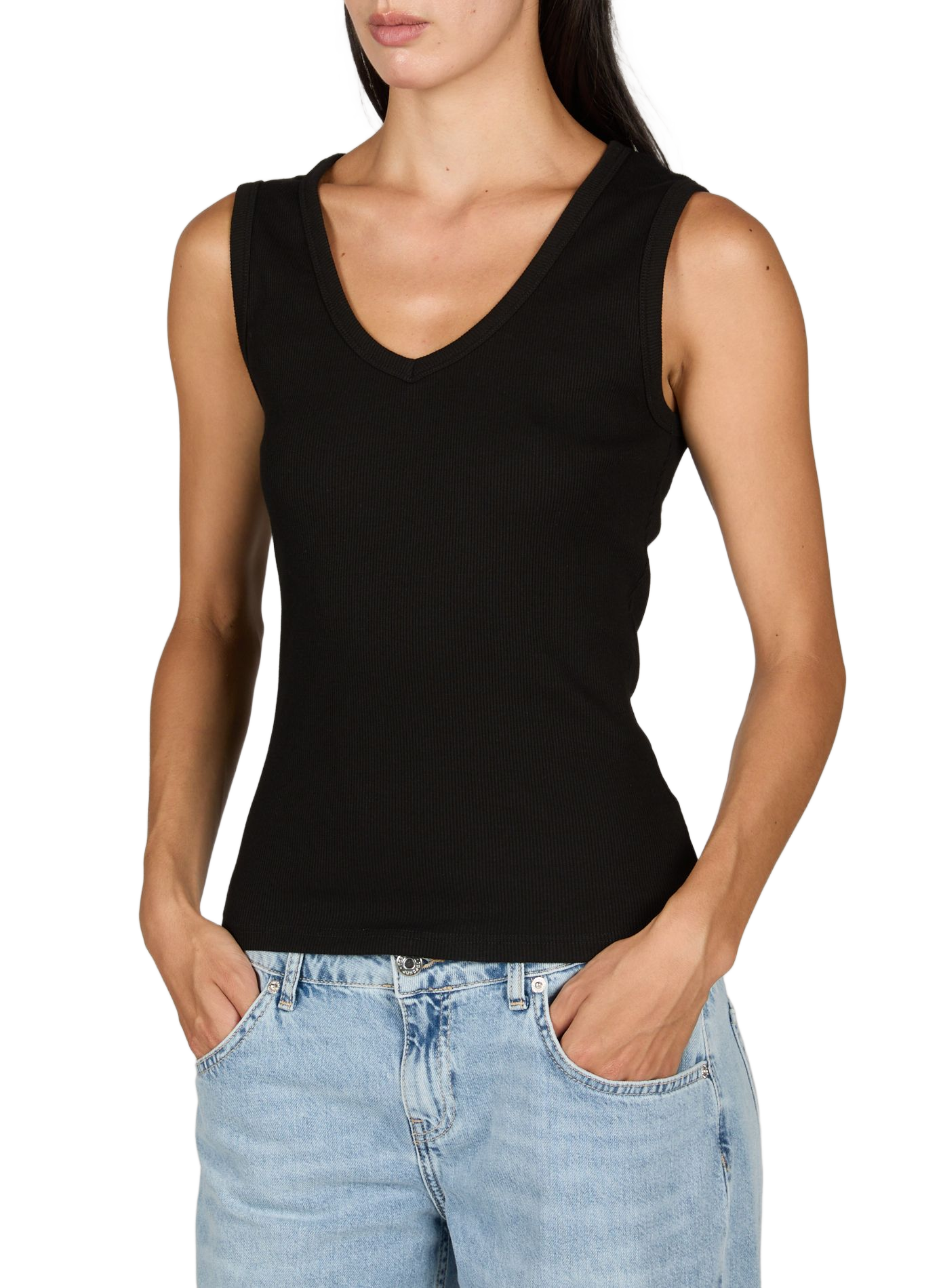 Top Rachel à col v en coton mélangé  TOPSHOP Noir