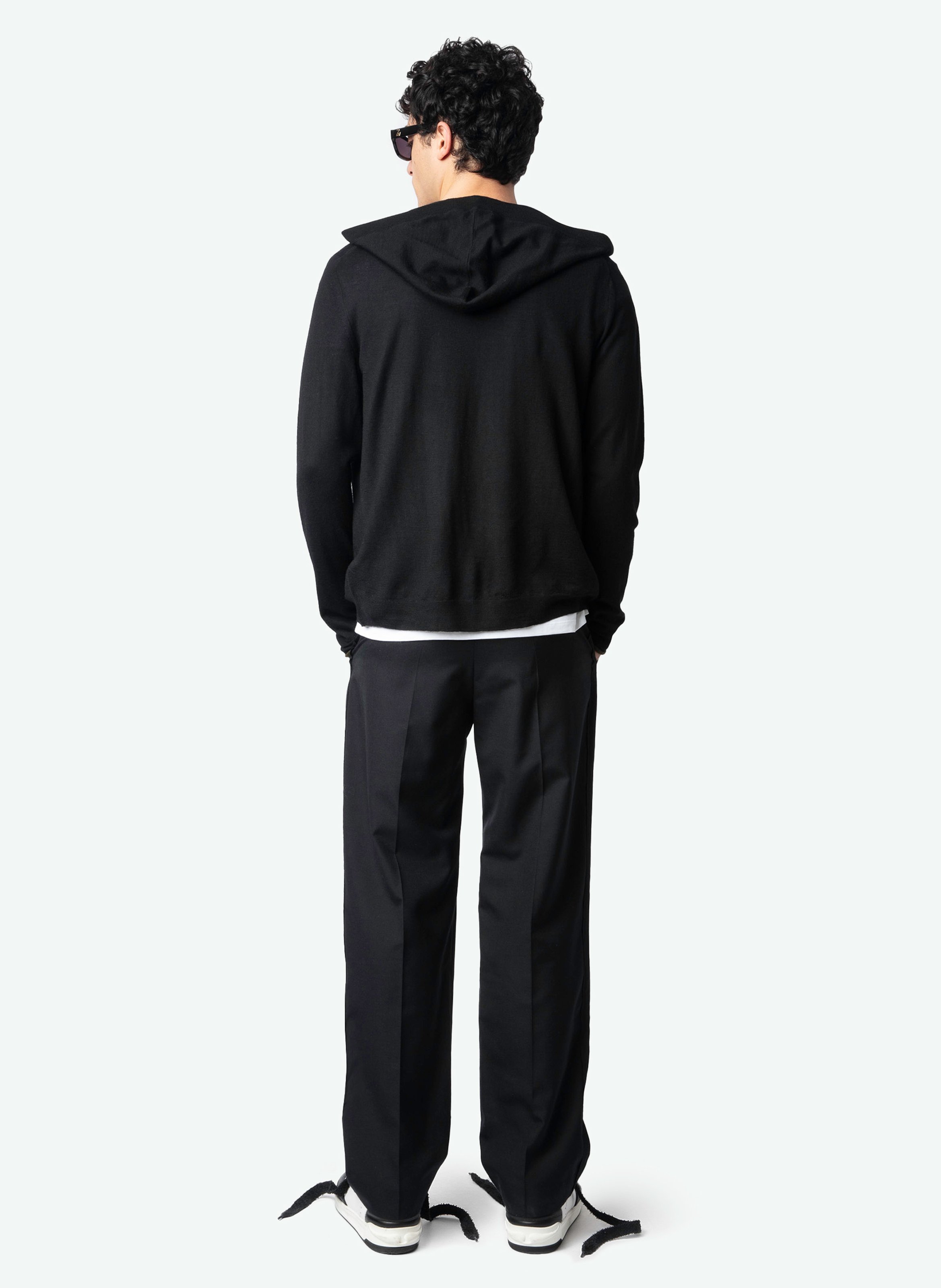 Gilet à capuche zippé en laine mérinos clash ZADIG&VOLTAIRE Noir