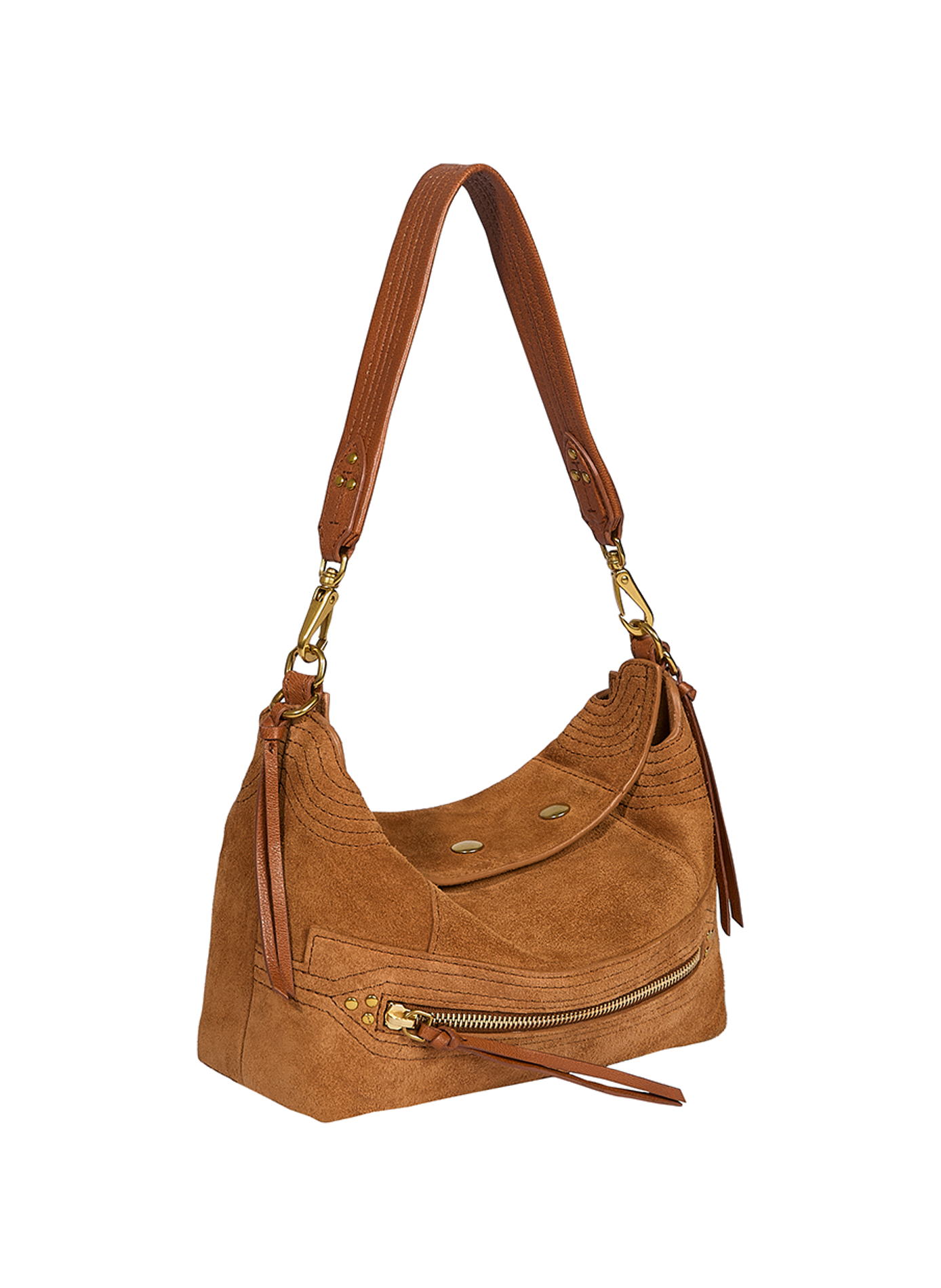 Sac Lucky Hobo Small en cuir de veau velours  JÉRÔME DREYFUSS Marron