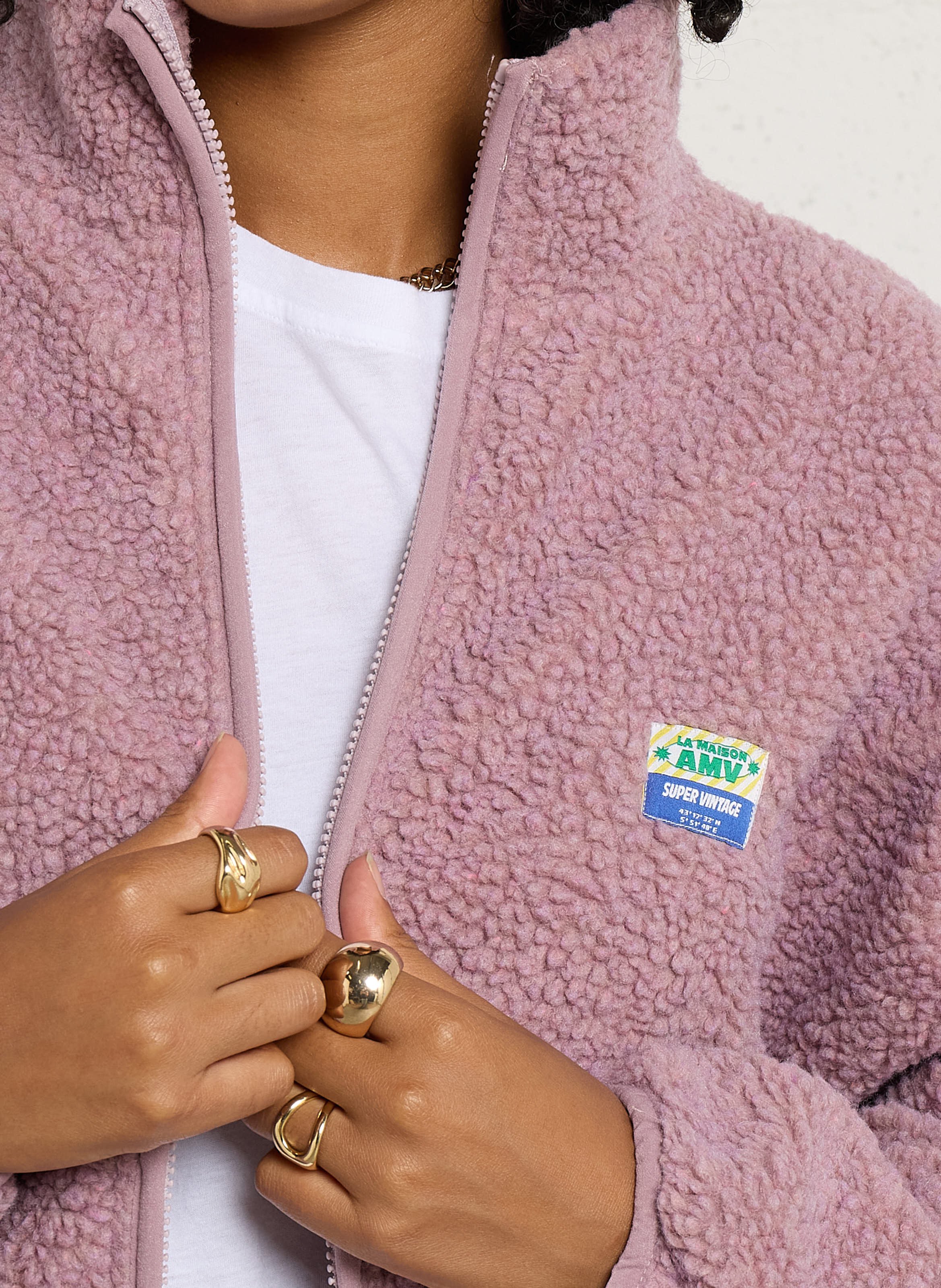 Veste ample zippée à col montant polaire hoktown AMERICAN VINTAGE Rose