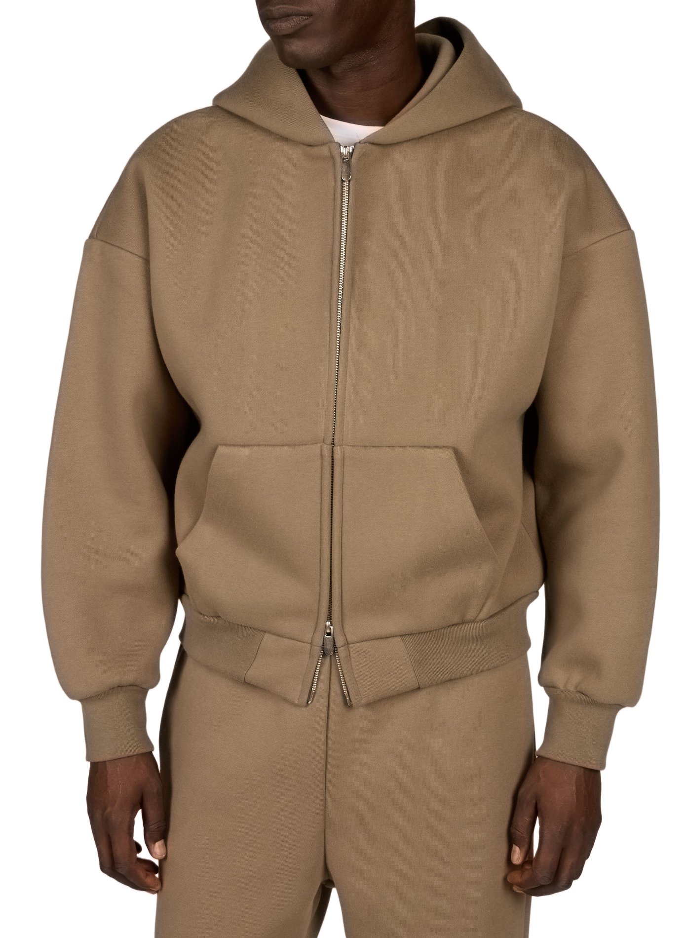 Plain oversized zip-up hoodie SEVENTH Brown