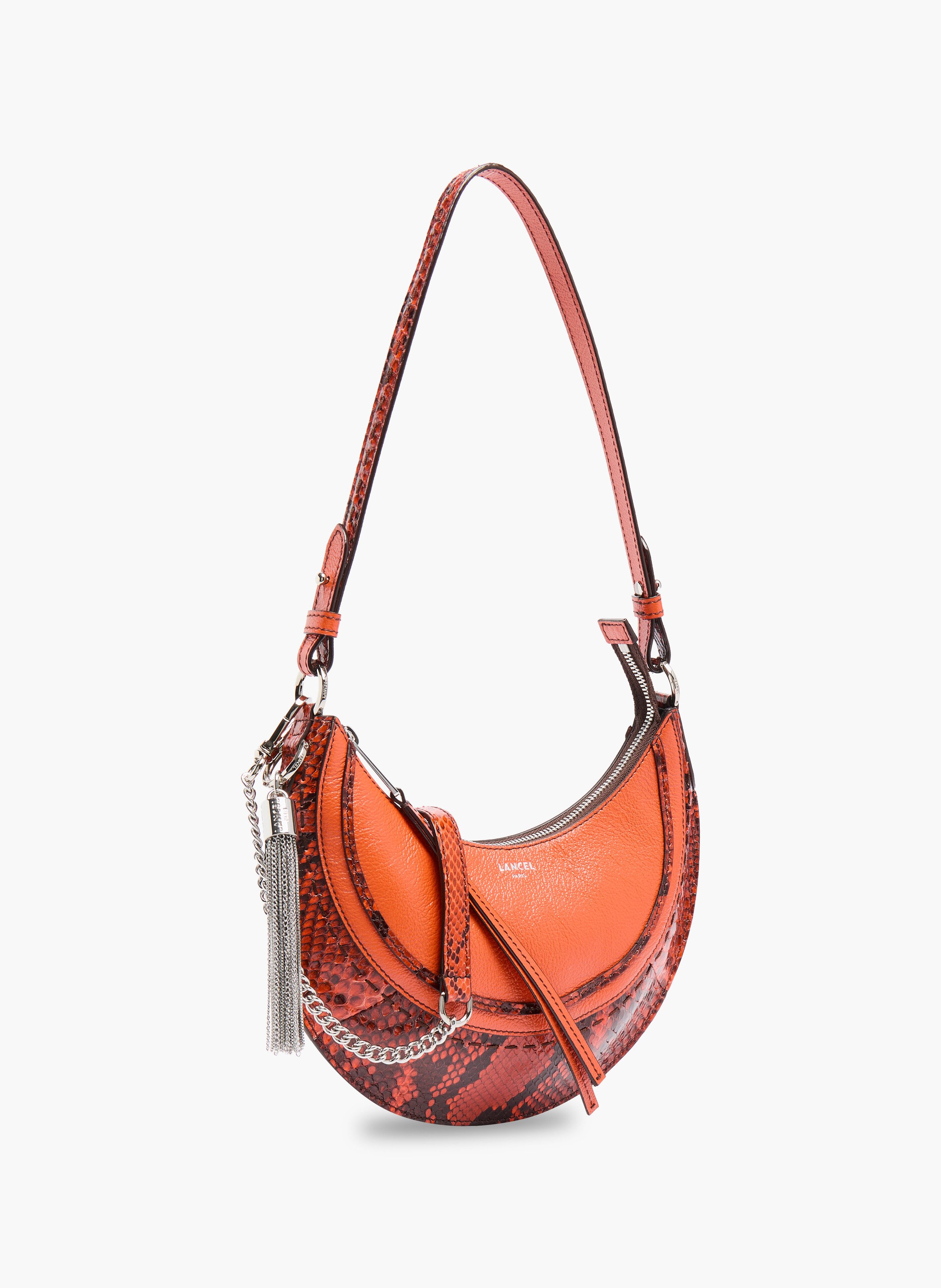 Sac fourreau à fermeture éclair - lancel, veau grainé avec détails python, orange. LANCEL Orange