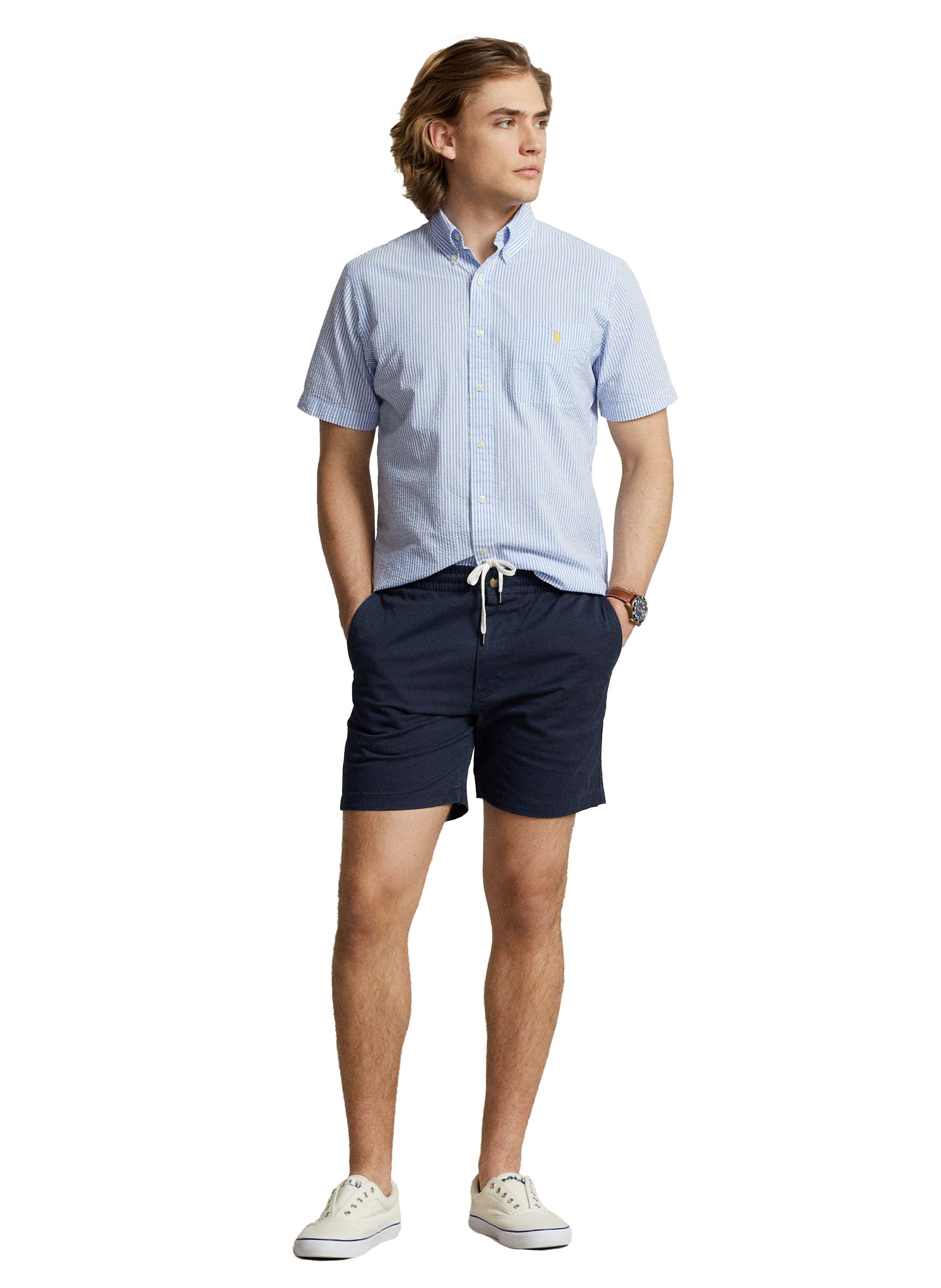 POLO RALPH LAUREN Chemise courte à rayures en coton  Bleu