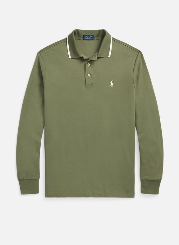 Slim-fit long-sleeved cotton polo shirt Green by POLO RALPH LAUREN POLO RALPH LAUREN Slim-fit long-sleeved cotton polo shirt Green