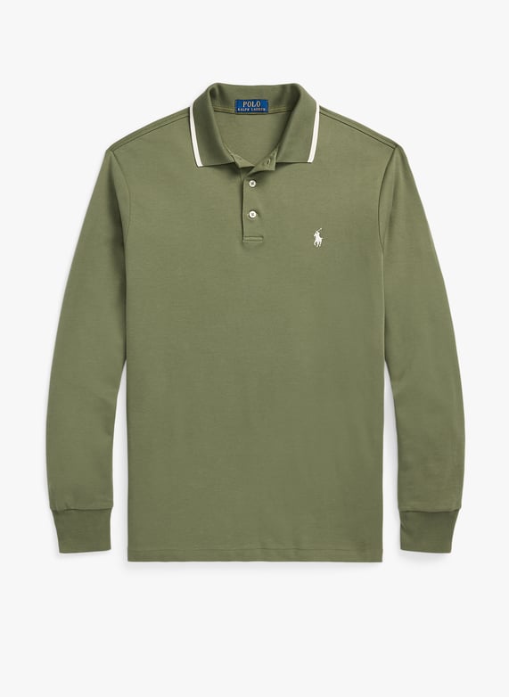 Polo slim manches longues en coton Vert Polo ralph lauren Homme