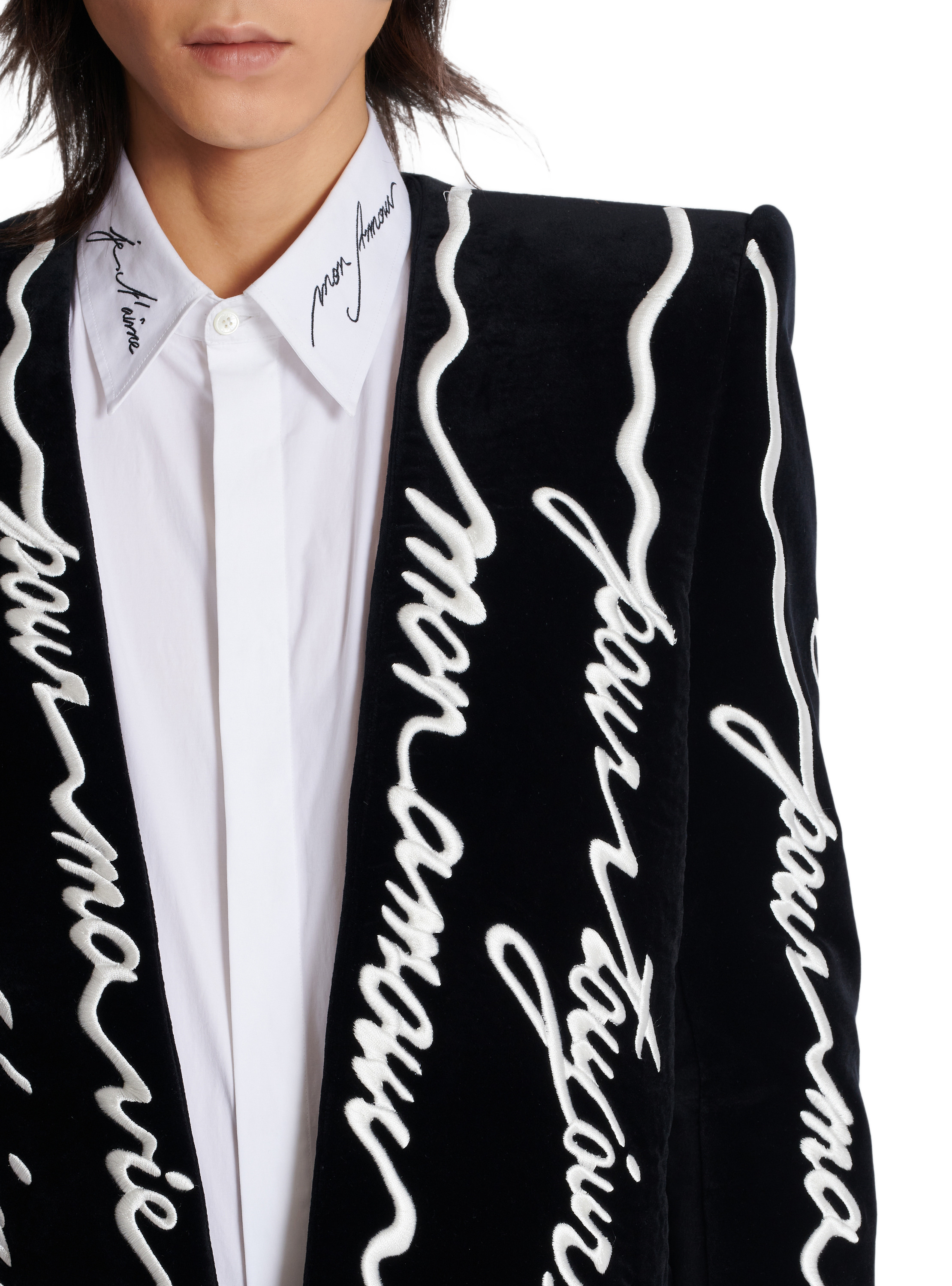 Spencer en velours brodé « lettre d'amour » all-over BALMAIN Noir