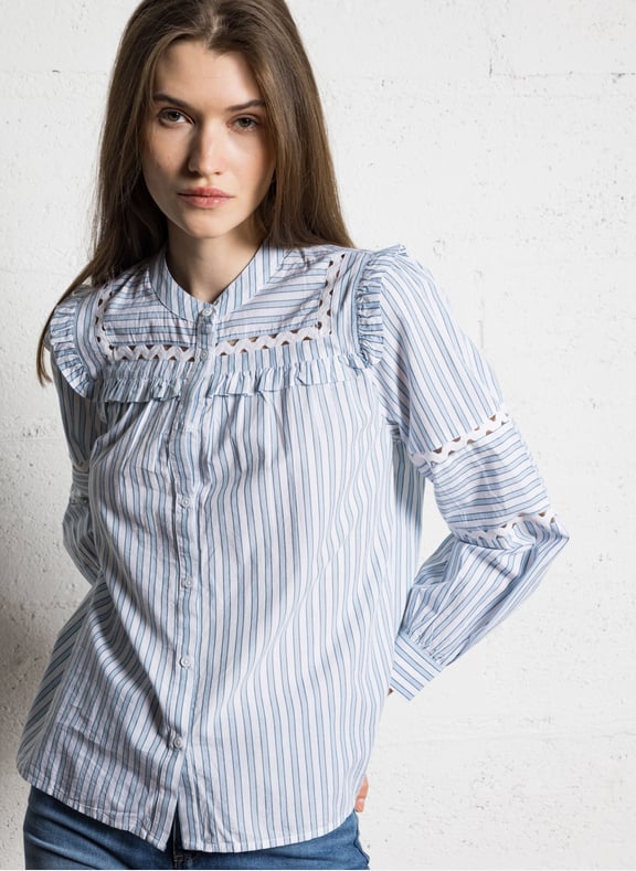 Chemise droite en coton rayé pacifique Bleu by MAISON 123 MAISON 123 Chemise droite en coton rayé pacifique Bleu