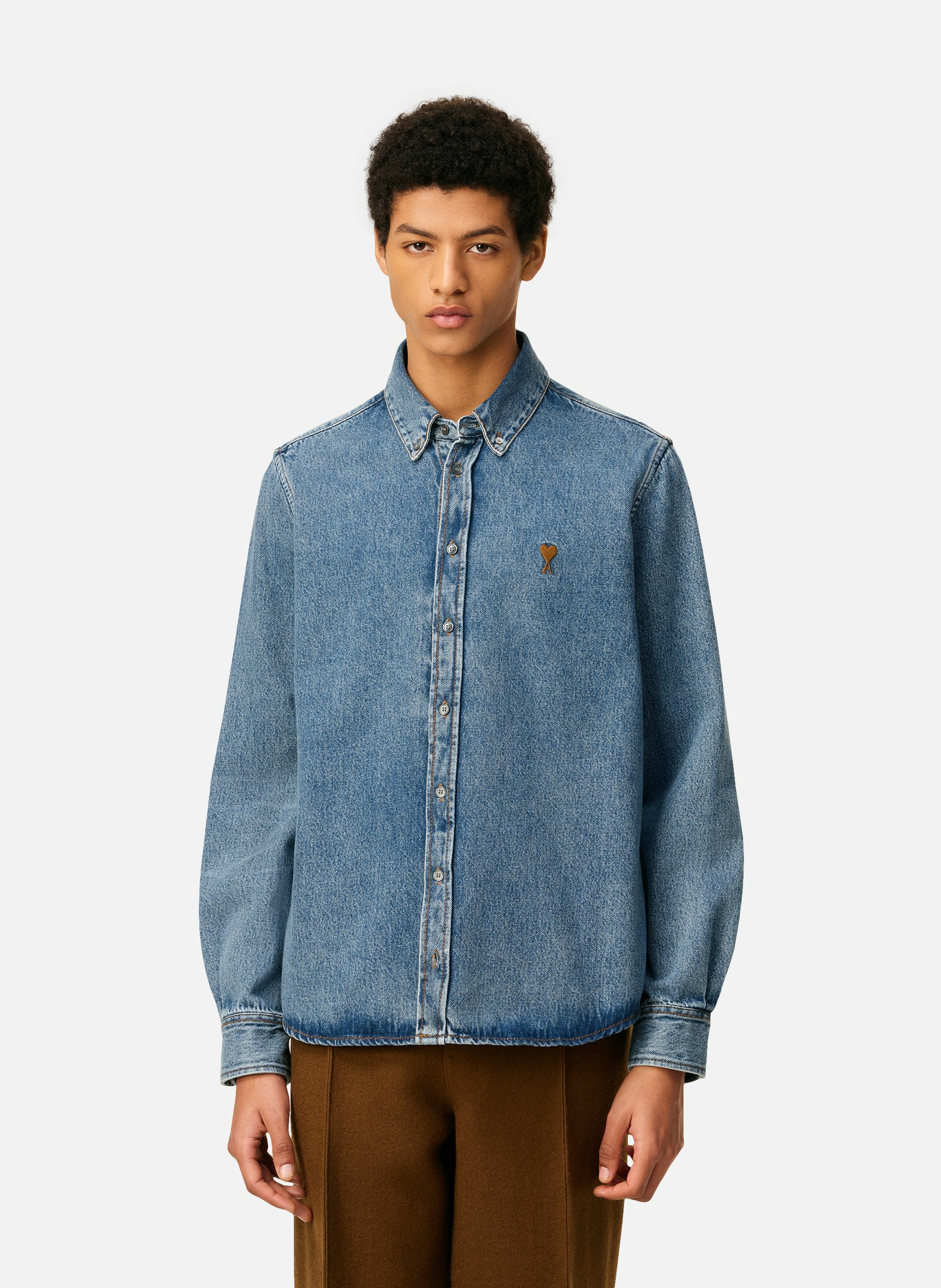 Chemise col boutonné ami de coeur en coton unisexe AMI PARIS Bleu