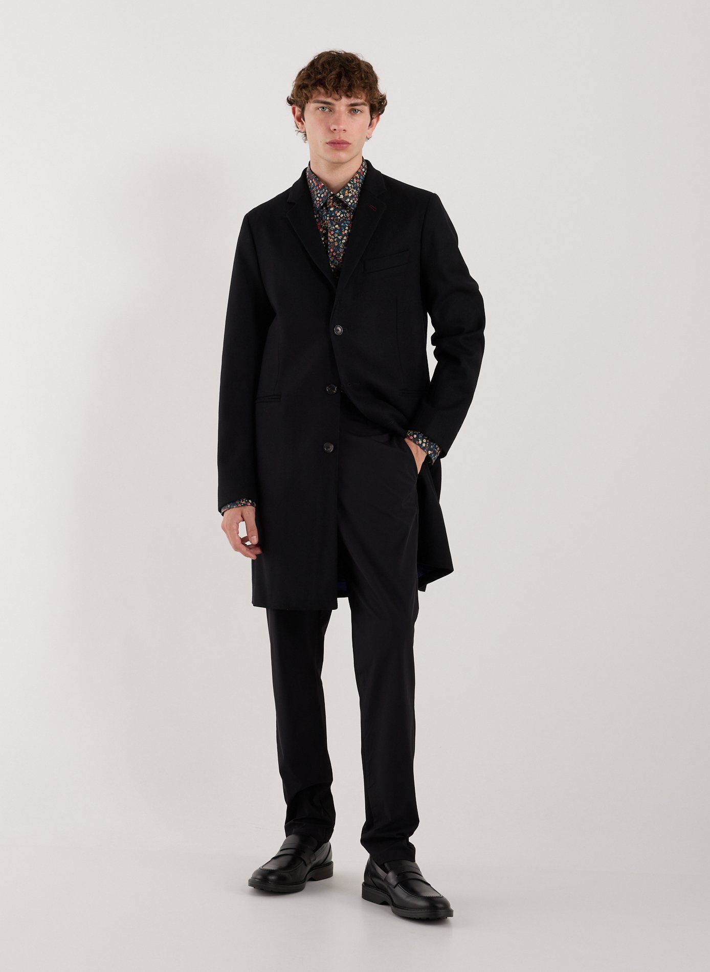 Coat with tailored collar in blended wool and cashmere PAUL SMITH Black