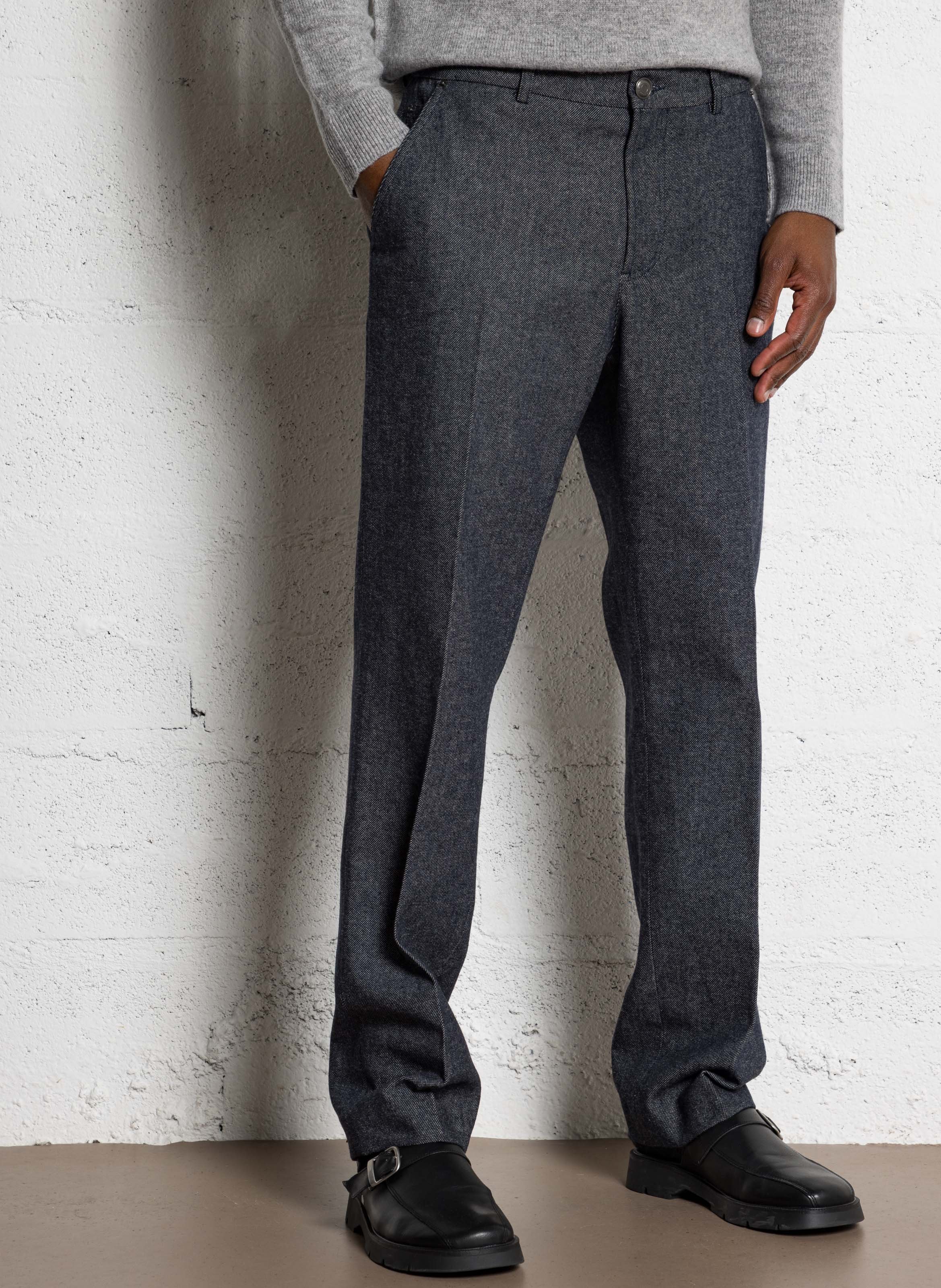 Jean droit en maille IKKS Bleu